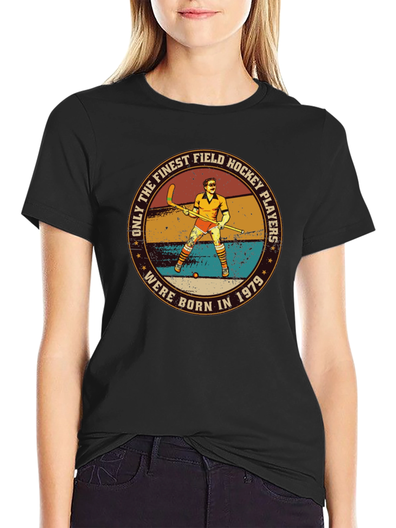 Black Finest Field Hockey Players T-Shirt - Born in 1979 view 2