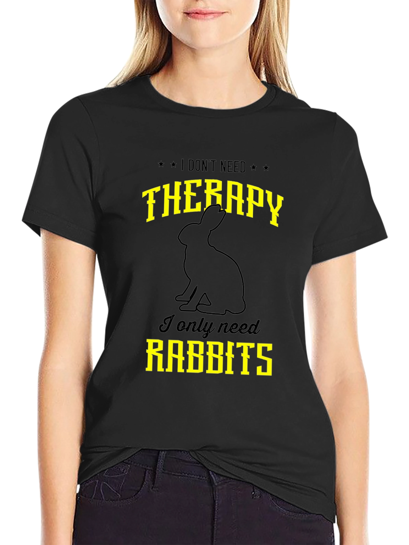 Black Funny Rabbit T-Shirt: I Don't Need Therapy view 2
