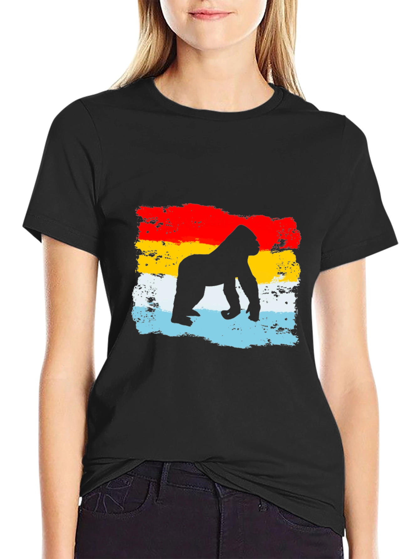 Black Gorilla Silhouette Retro T-Shirt view 2