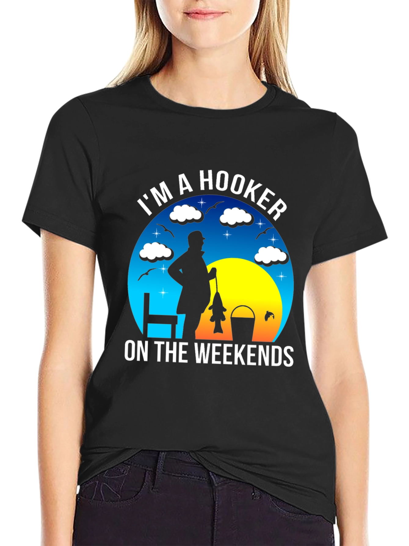 Black I'm A Hooker On The Weekends Fishing T-Shirt view 2