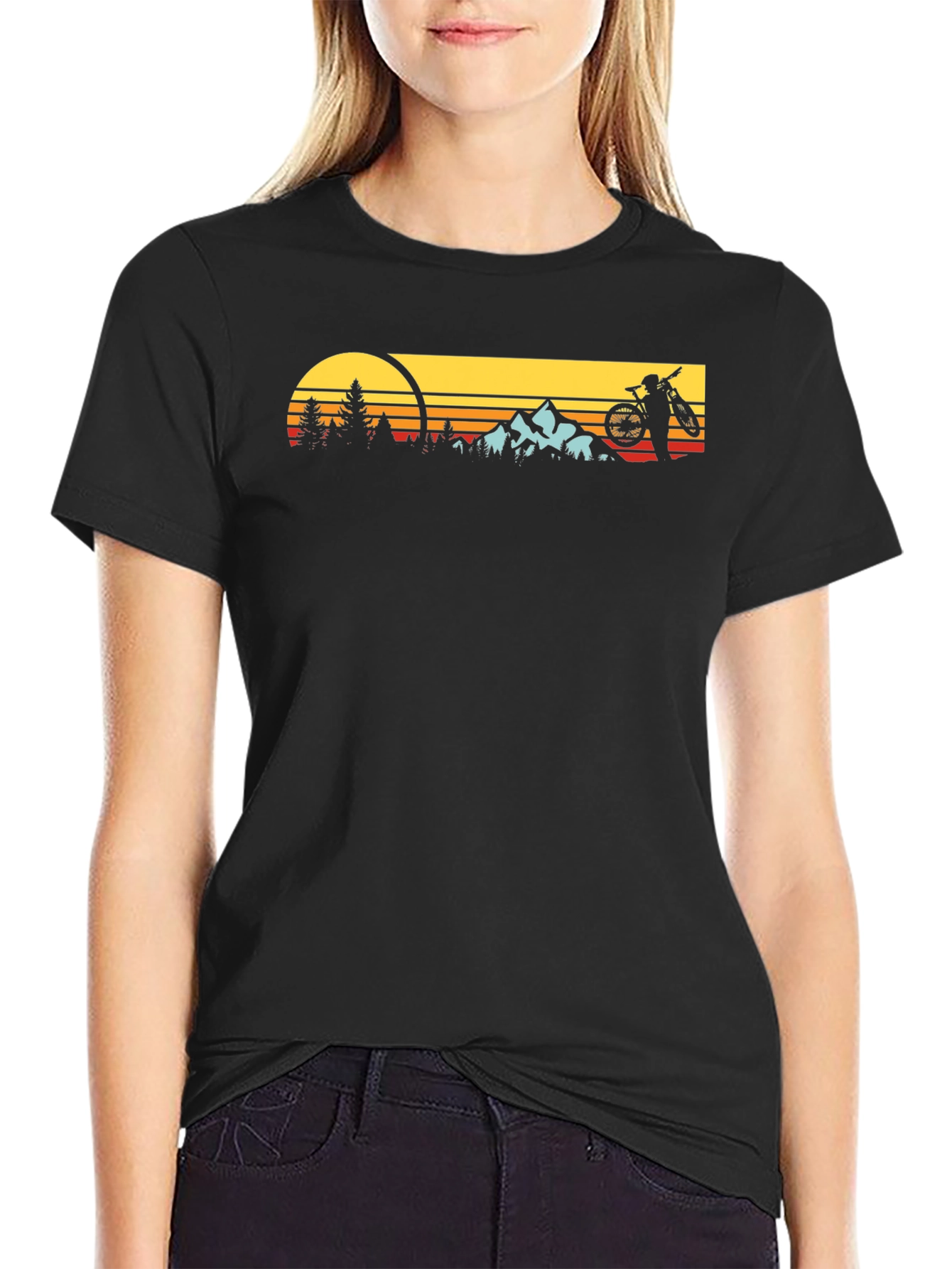 Black Sunset Mountain Biker Graphic Tee view 2