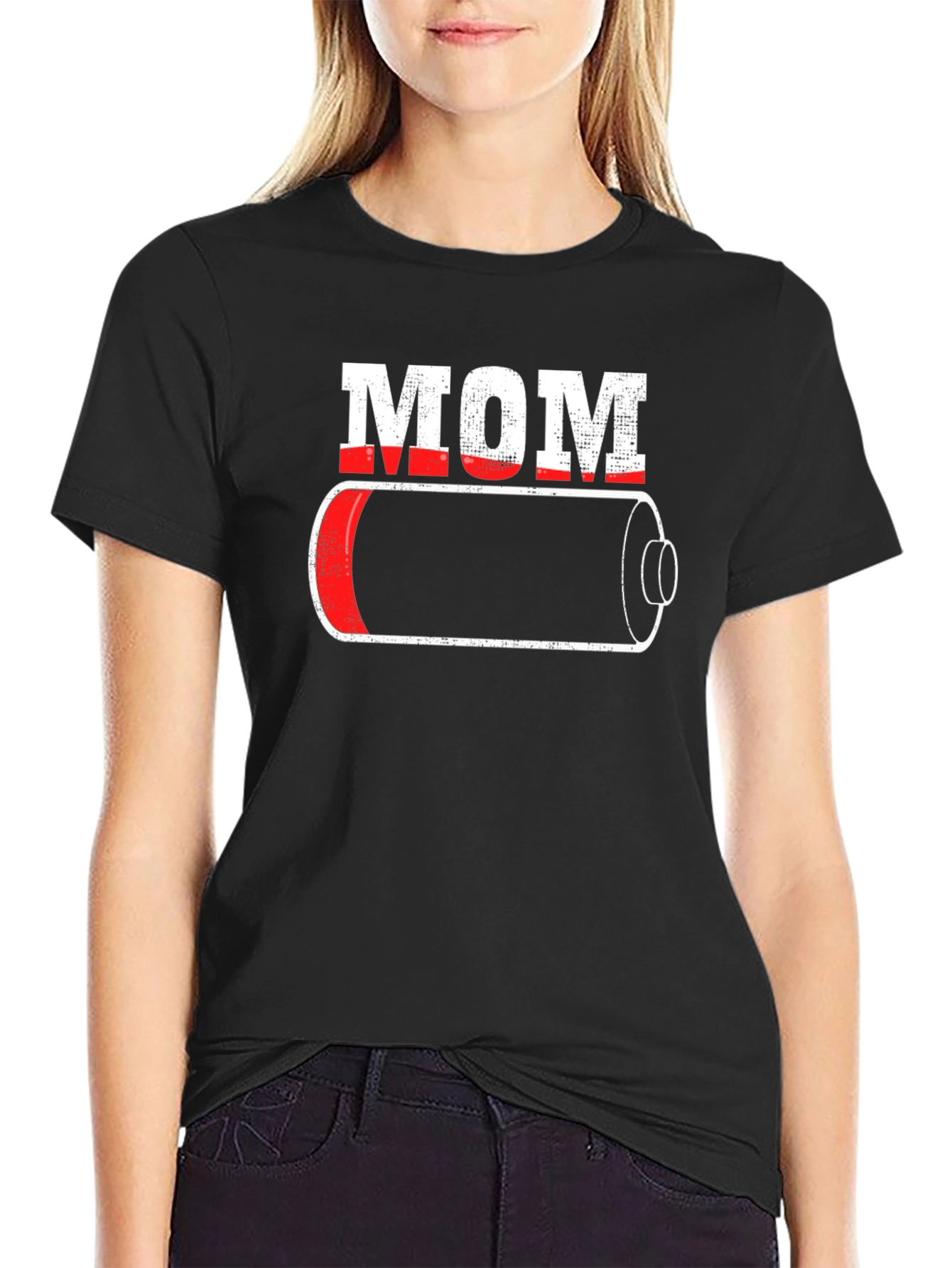 Black Mom Low Battery Graphic T-Shirt view 2