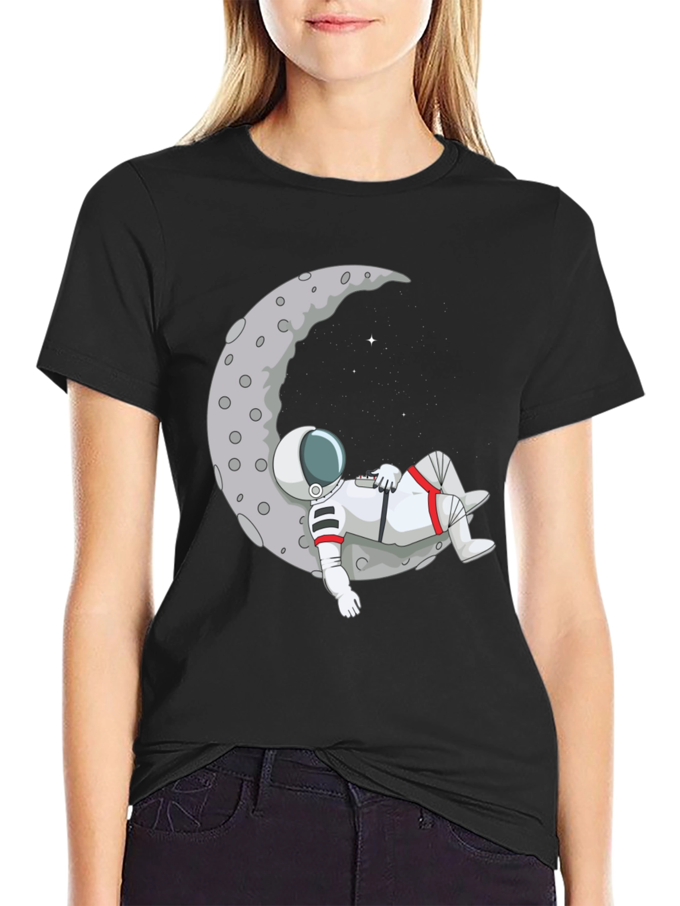 Black Astronaut Moon T-Shirt - Relaxed Space Style view 2