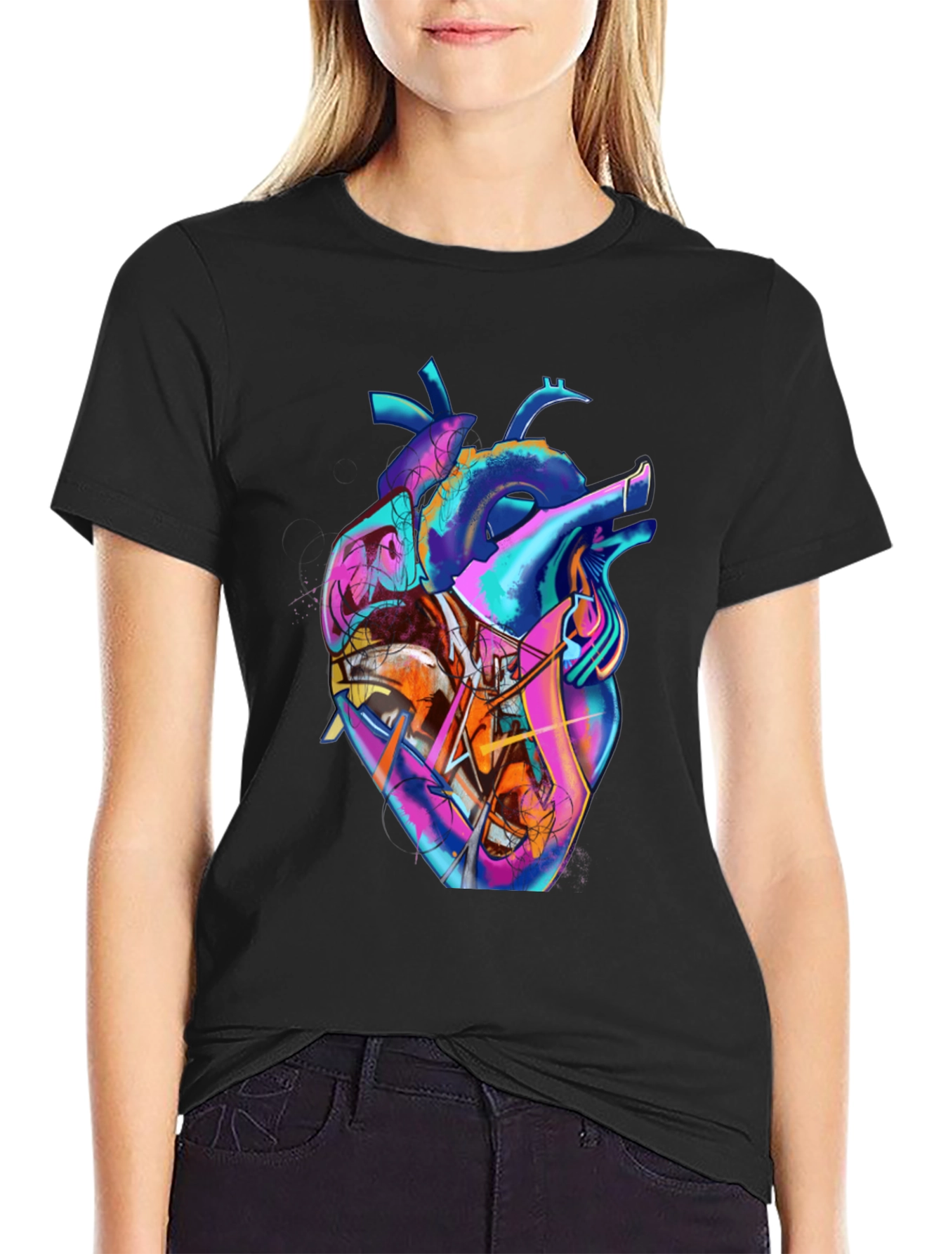 Black Abstract Heart Graphic Tee - Stylish Men's Black T-Shirt view 2