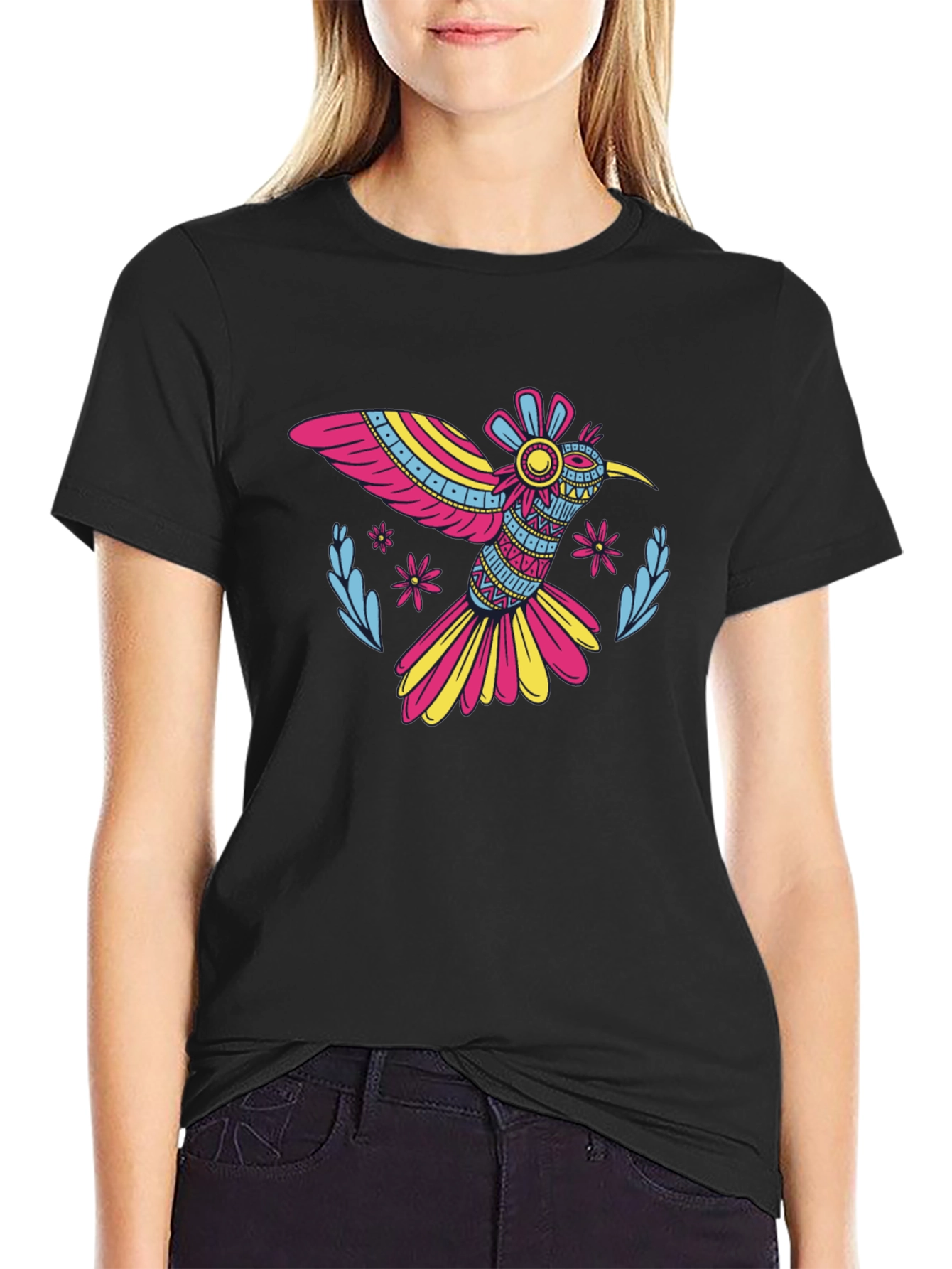 Black Hummingbird Graphic T-Shirt - Vibrant Bird Design view 2