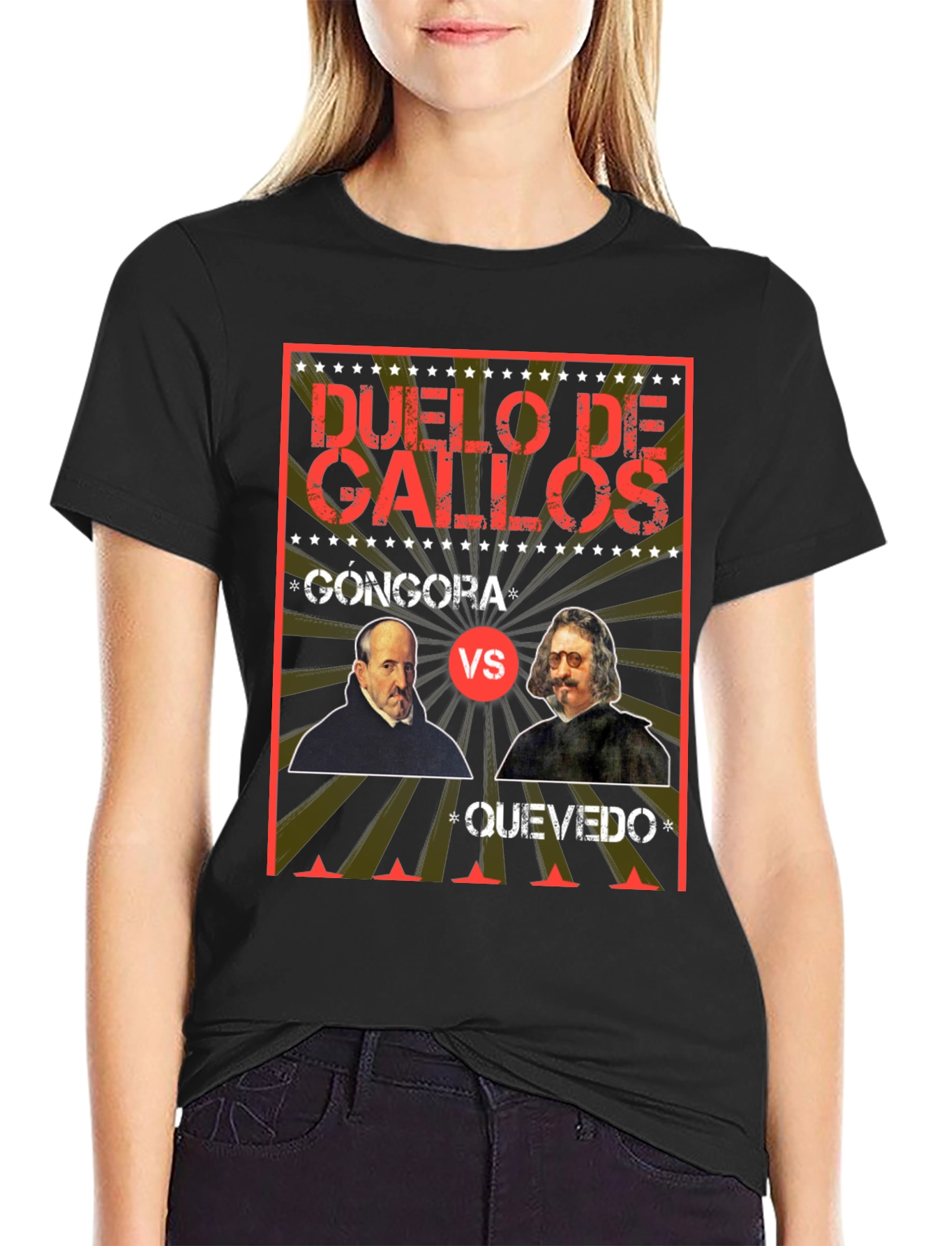 Black Duel de Gallos Gongora vs Quevedo Black T-Shirt view 2