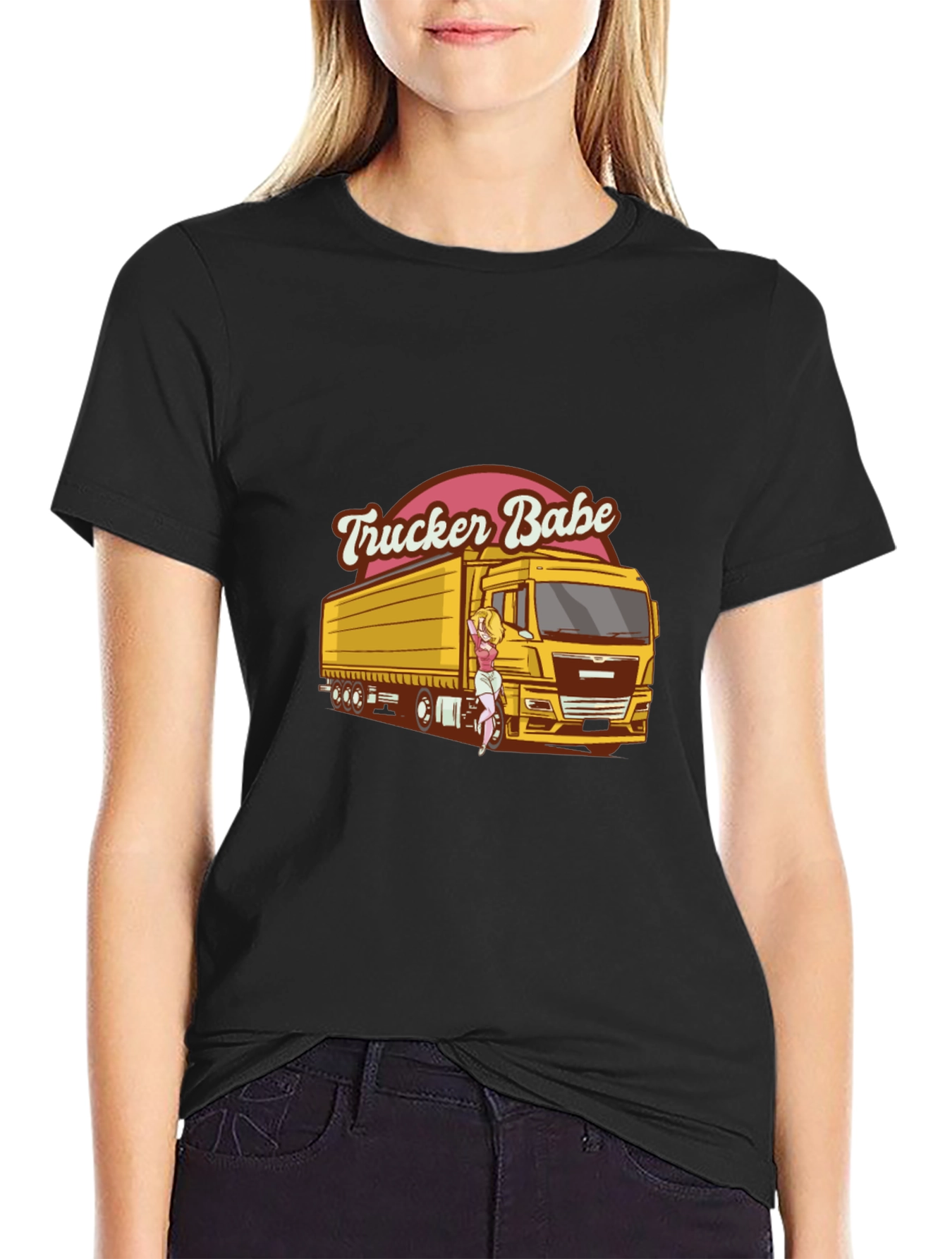 Black Trucker Babe Graphic Tee - Unisex view 2