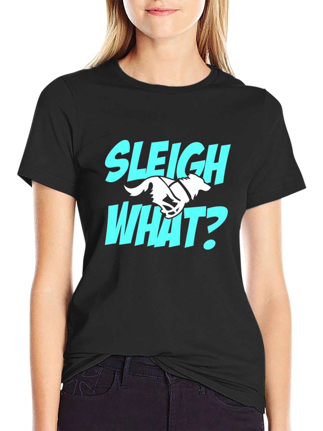 Black Sleigh What? Funny Dog Sledding T-Shirt view 2
