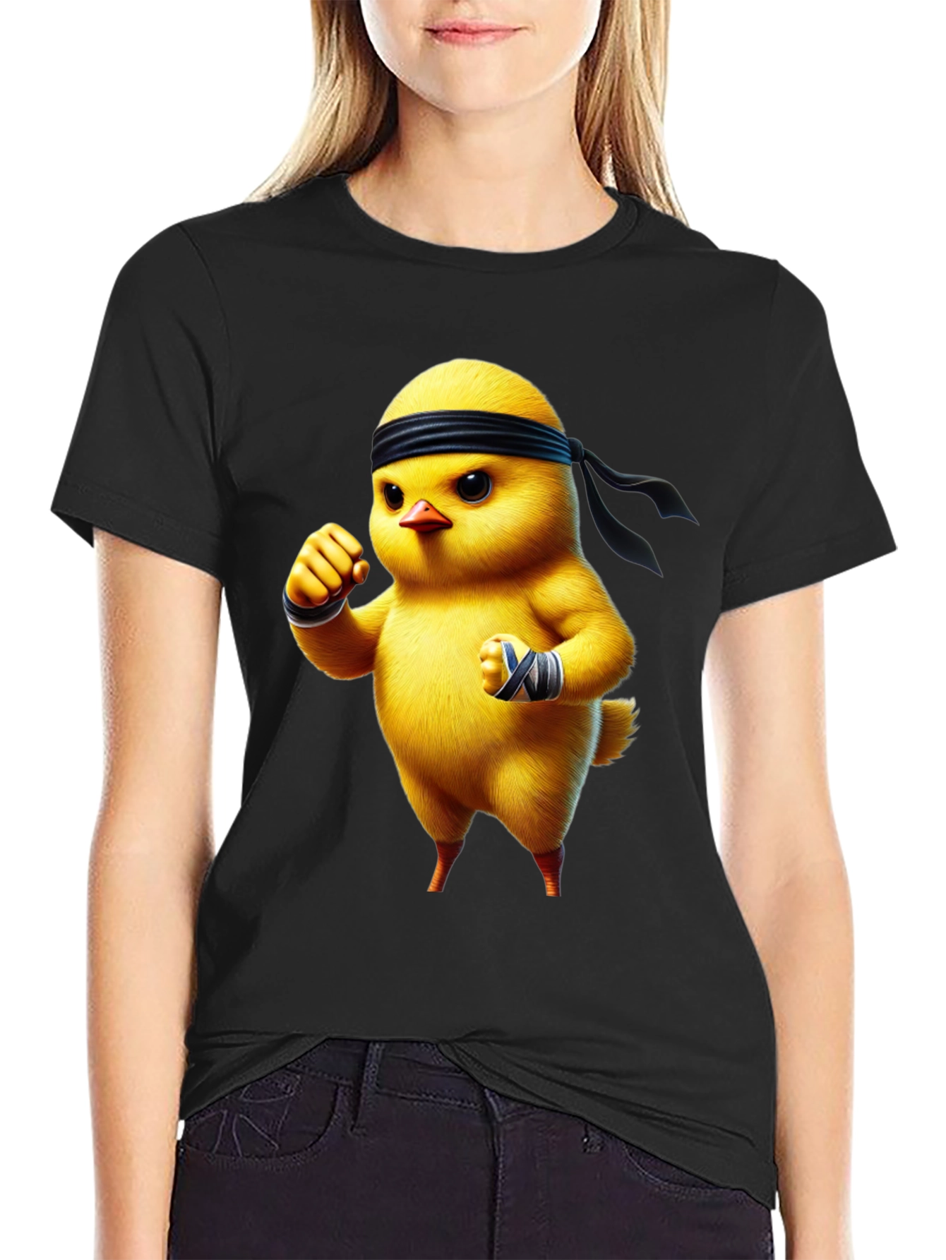 Black Martial Arts Chick Black T-Shirt view 2