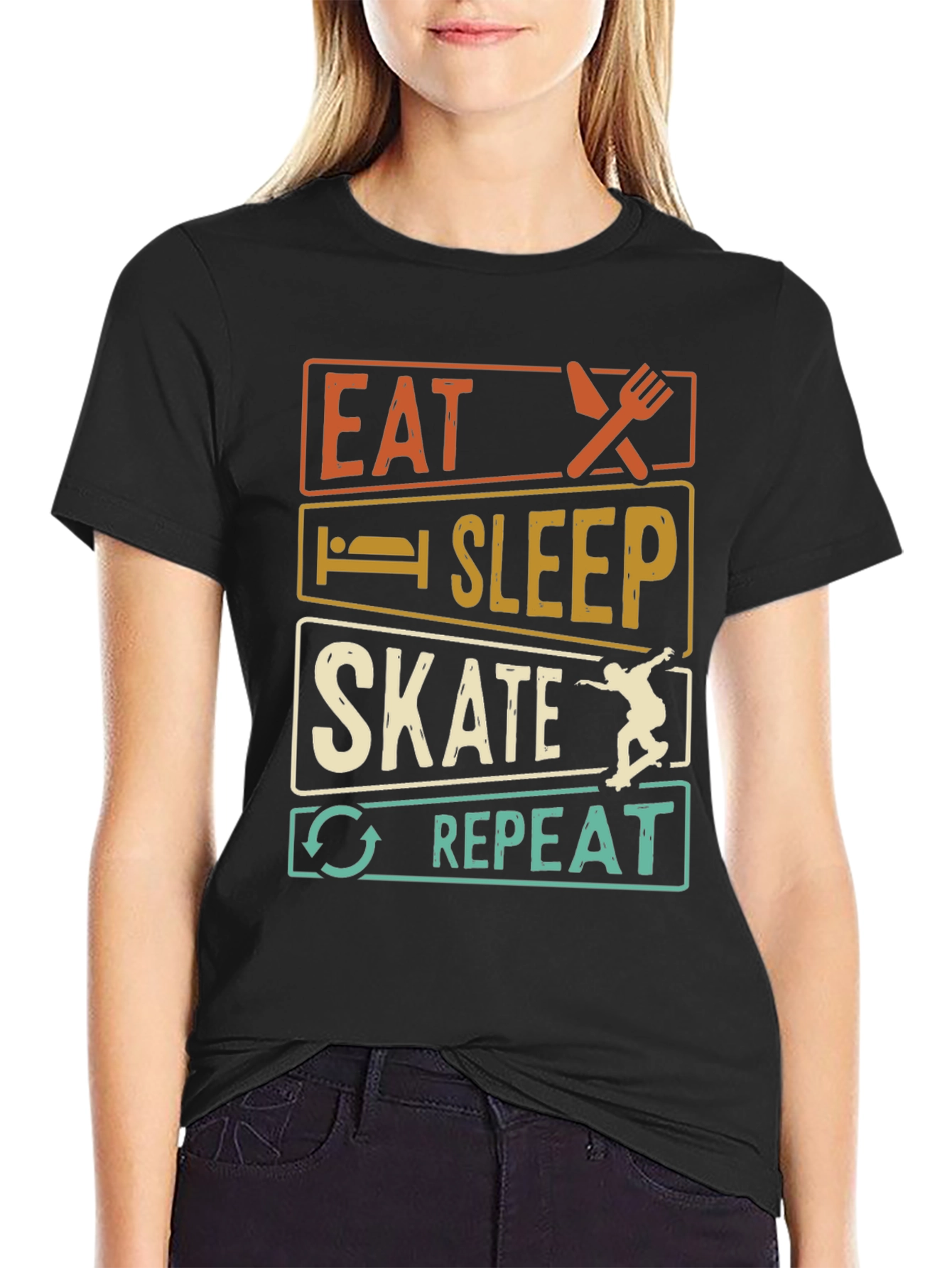 Black Eat Sleep Skate Repeat T-Shirt view 2