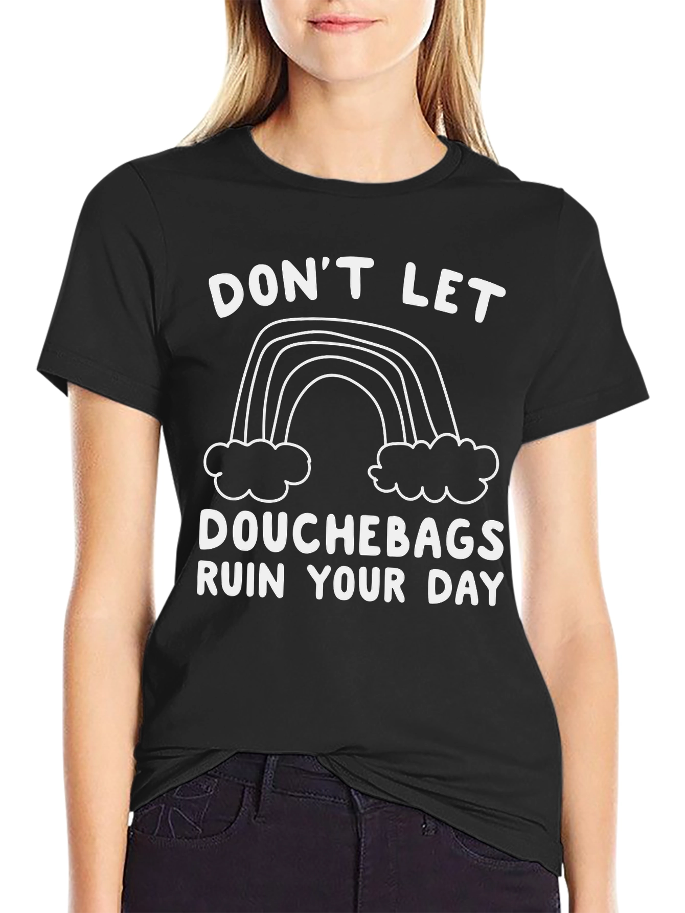 Black Funny Rainbow Graphic Tee - Don't Let Douchebags view 2