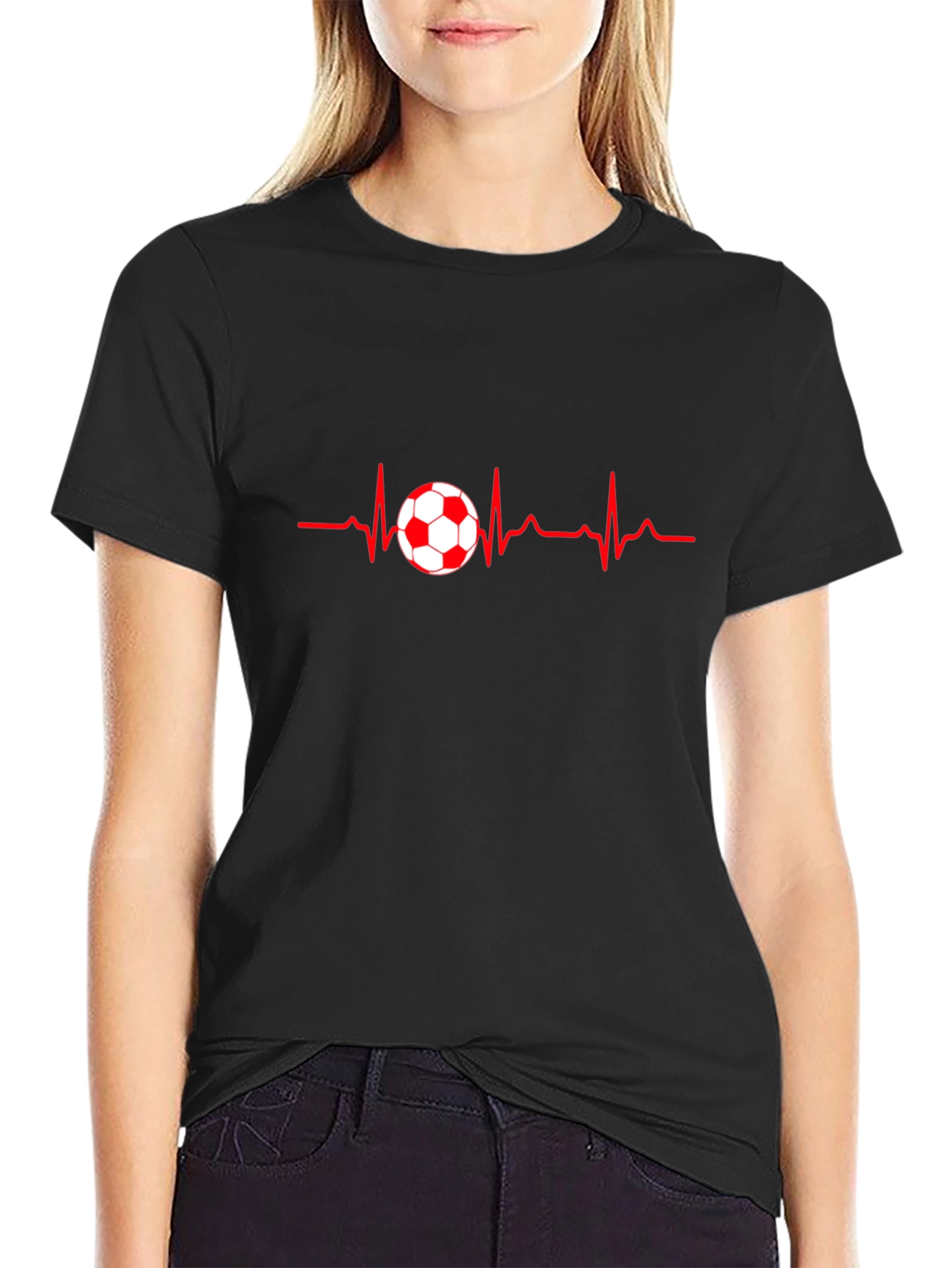 Black Soccer Heartbeat T-Shirt - Passion for the Game! view 2