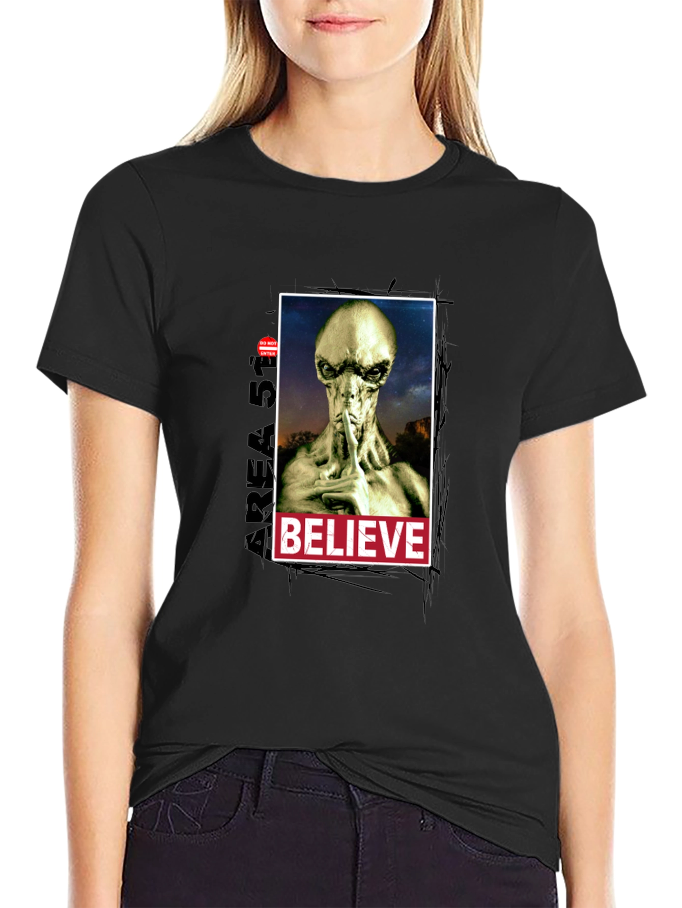 Black Believe Alien Graphic T-Shirt - Area 51 Conspiracy Tee view 2