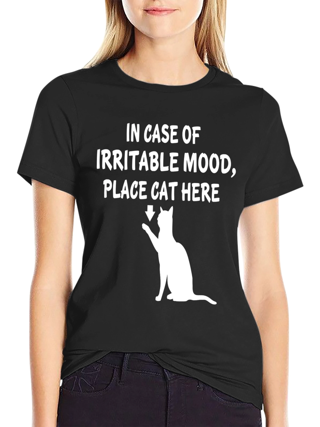 Black Irritable Mood Cat T-Shirt view 2