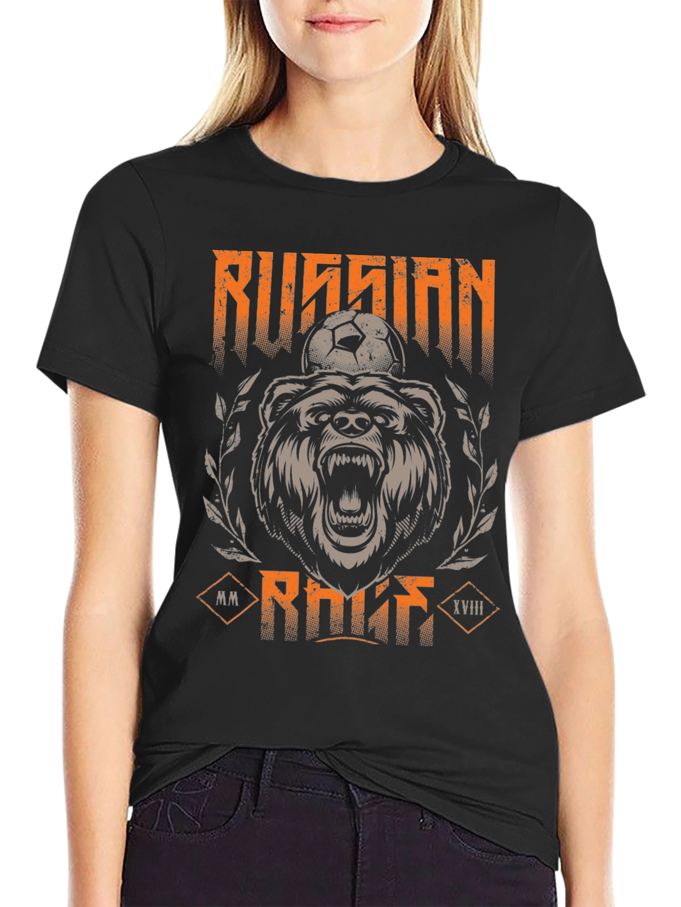 Black Russian Bear Soccer T-Shirt - Black Graphic Tee view 2
