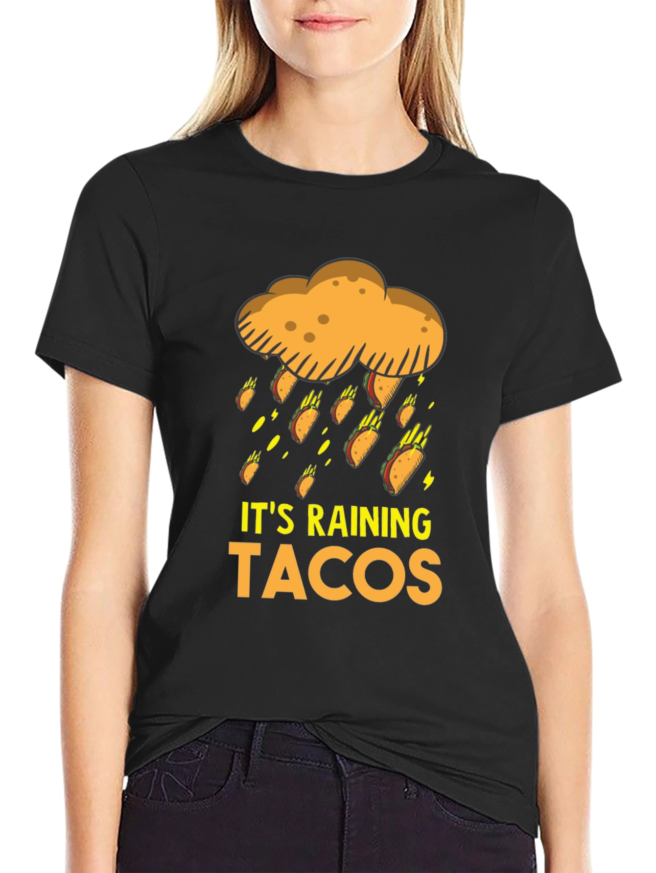 Black It's Raining Tacos Graphic T-Shirt view 2