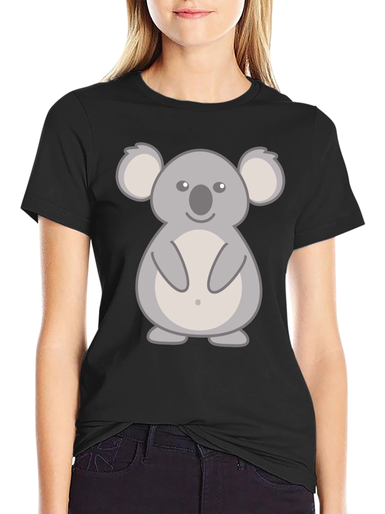 Black Cute Koala Graphic T-Shirt - Black Cotton Tee view 2