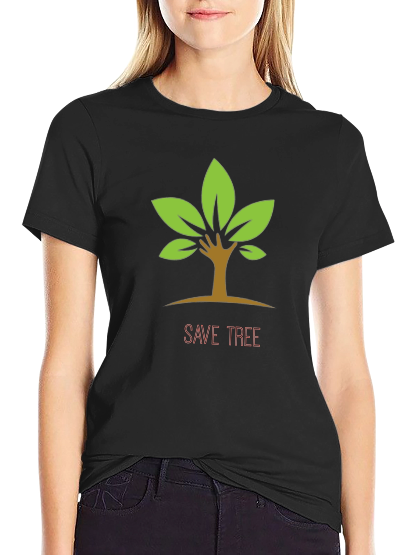 Black Eco-Friendly "Save Tree" Graphic Tee view 2