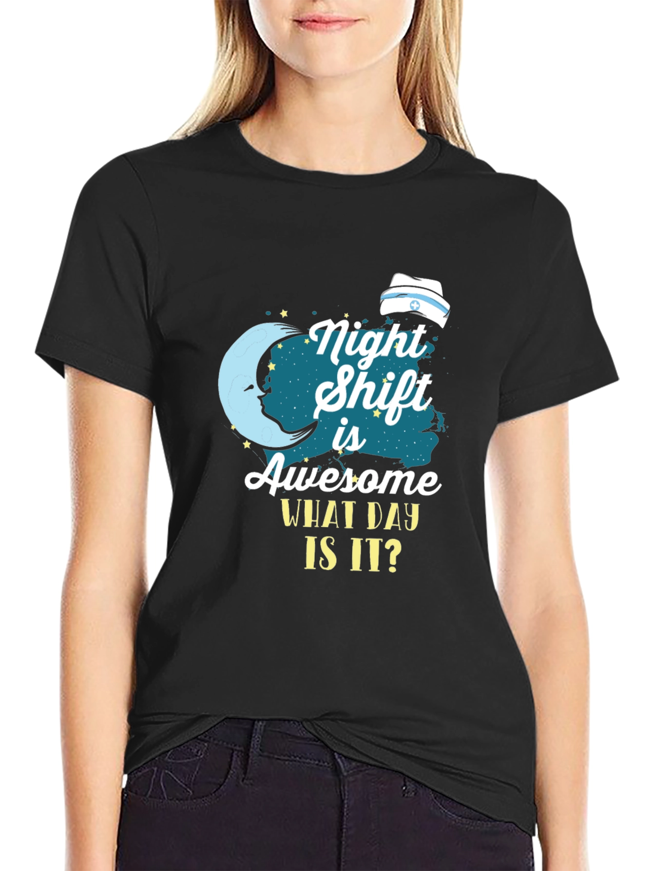 Black Night Shift Nurse T-Shirt - What Day Is It? view 2