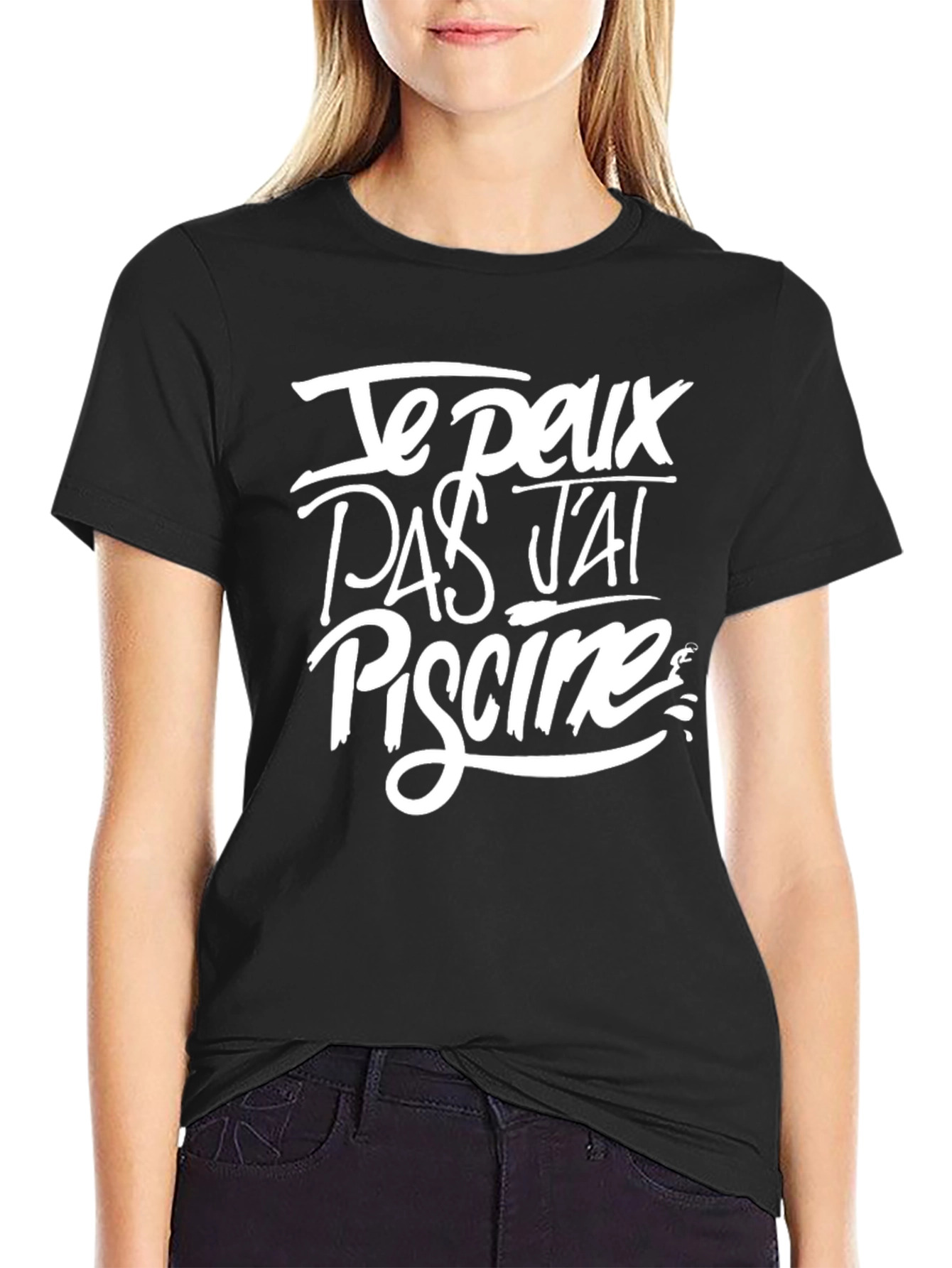 Black Je Peux Pas J'ai Piscine Graphic T-Shirt view 2