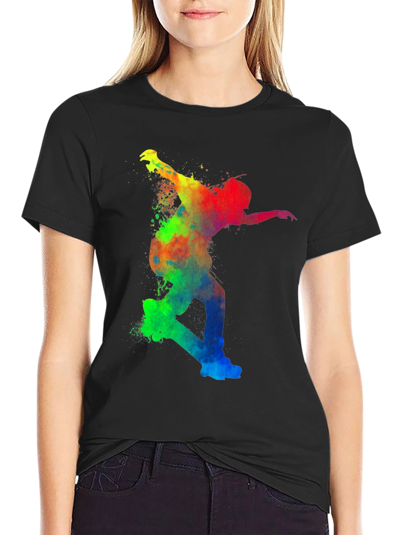 Black Colorful Skateboarder Graphic Tee - Unisex view 2