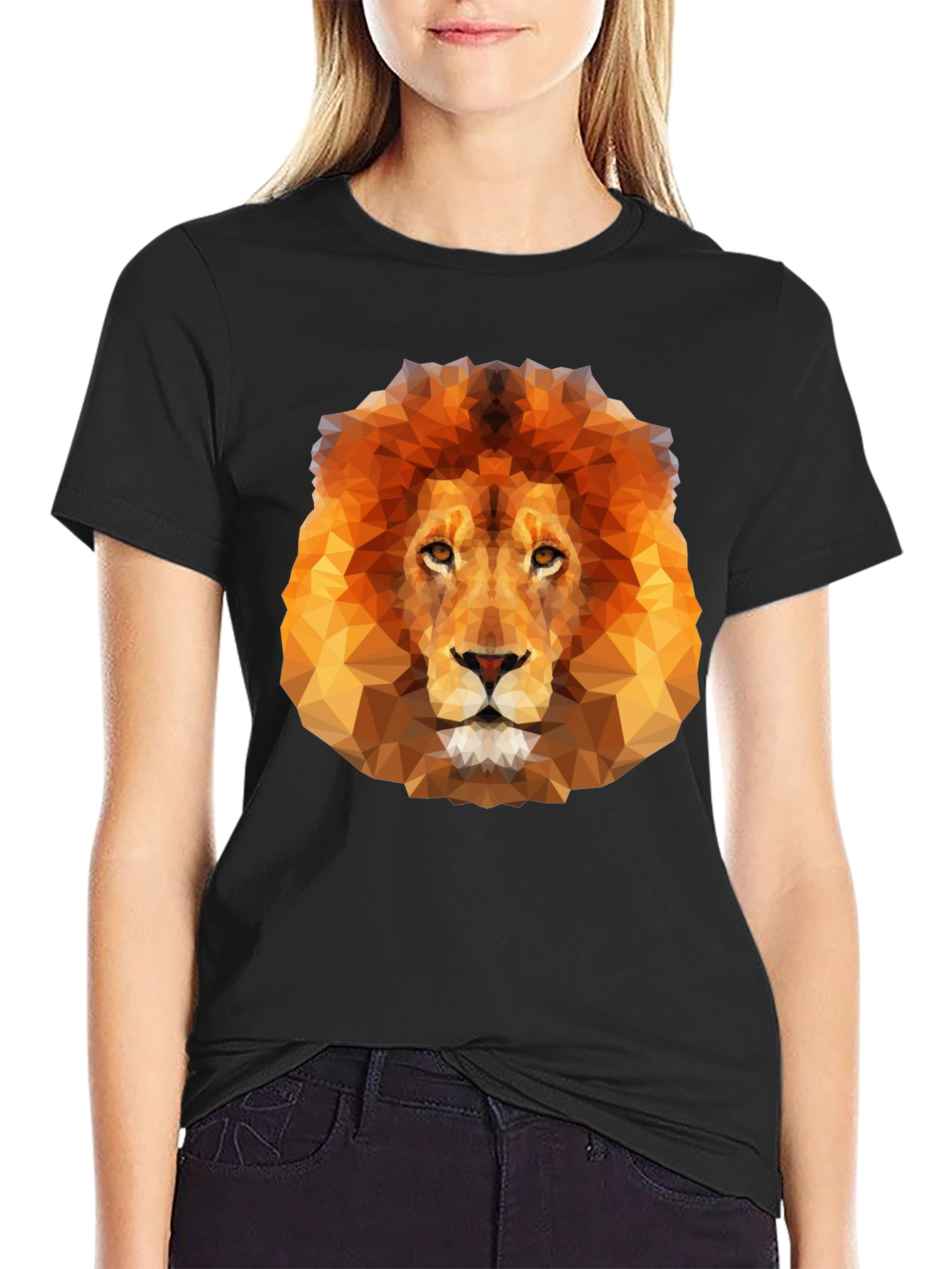 Black Geometric Lion Graphic Tee - Men's Black T-Shirt view 2