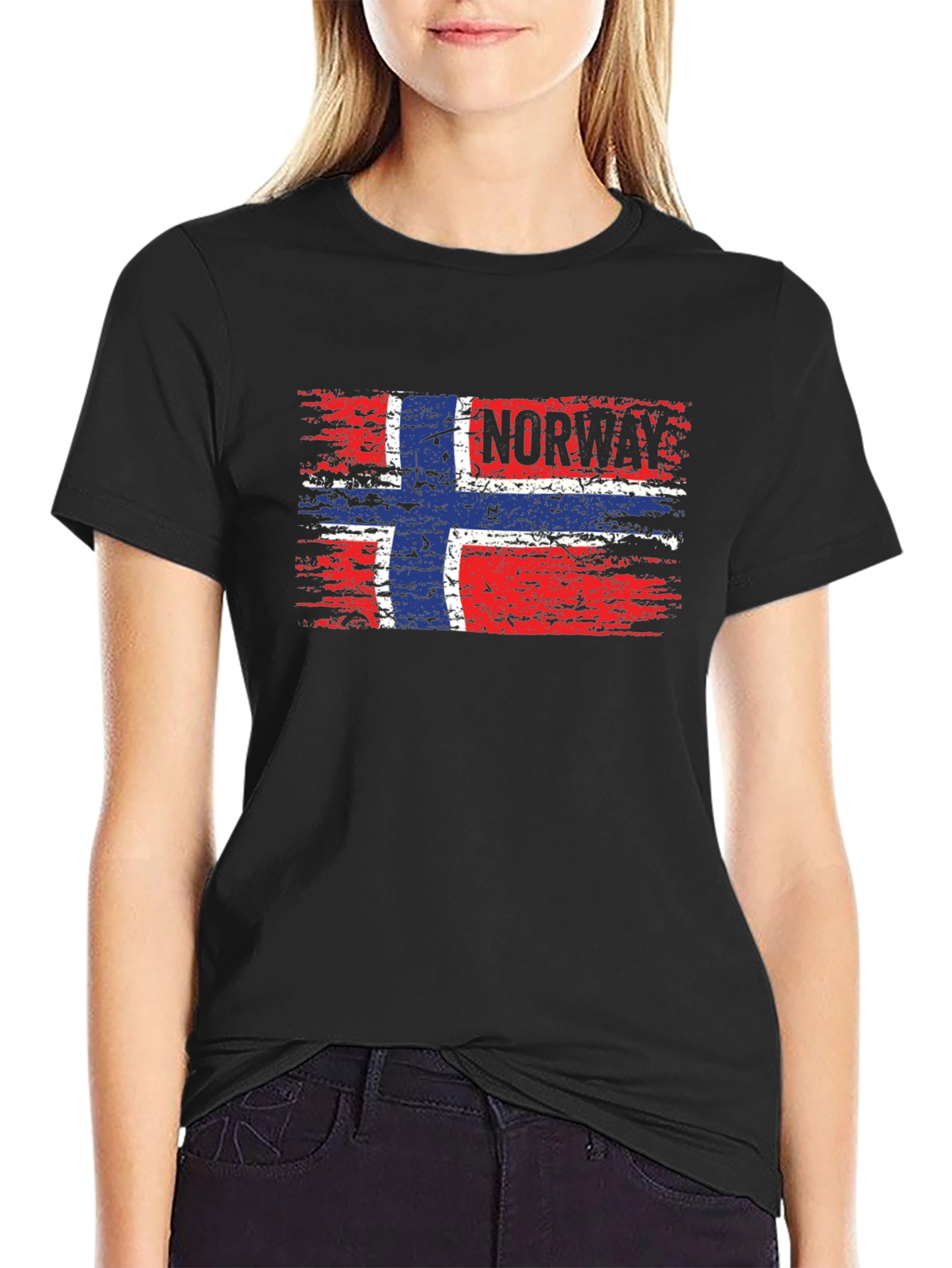 Norway Flag Distressed Black T-Shirt - 2