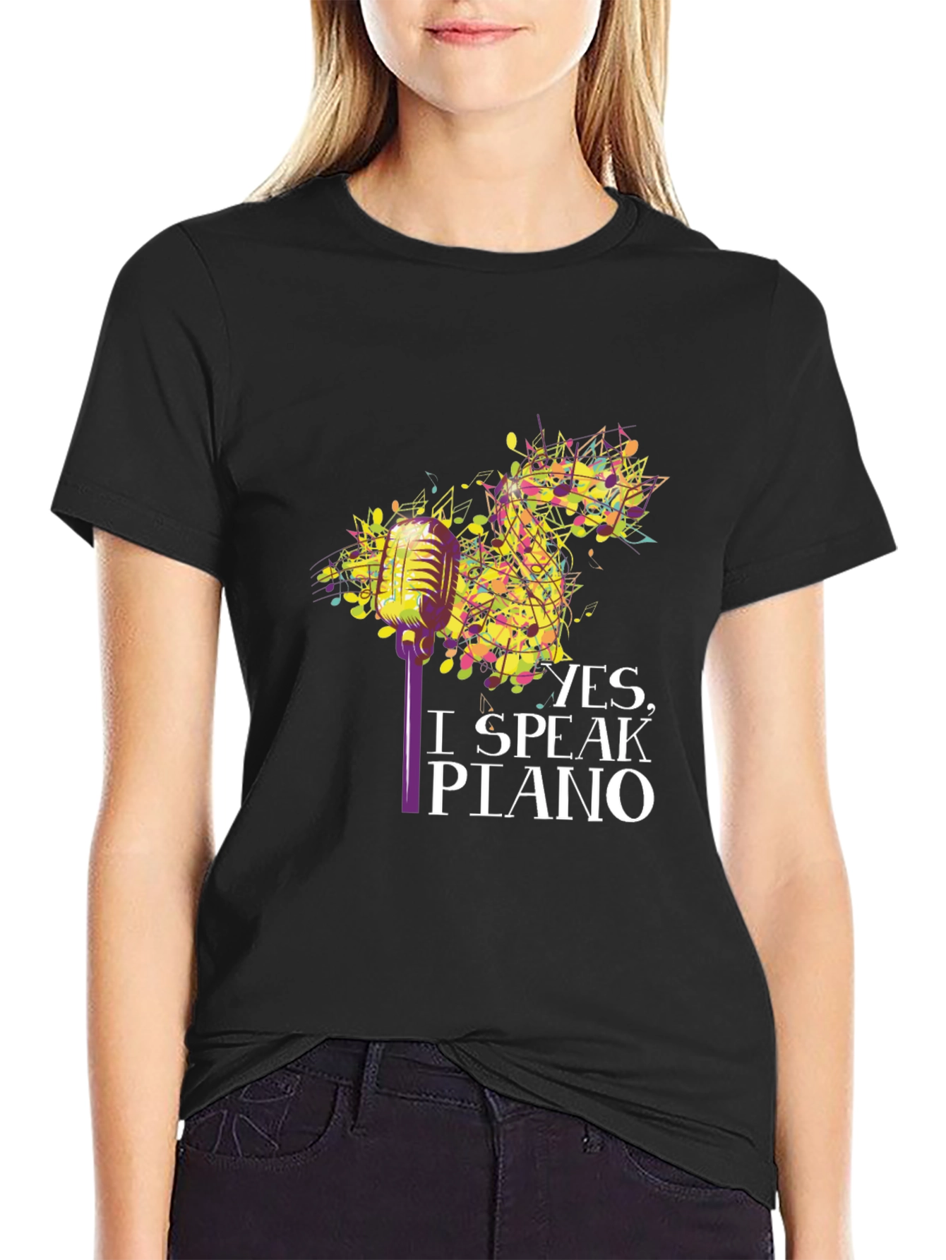 Black Yes, I Speak Piano T-Shirt view 2