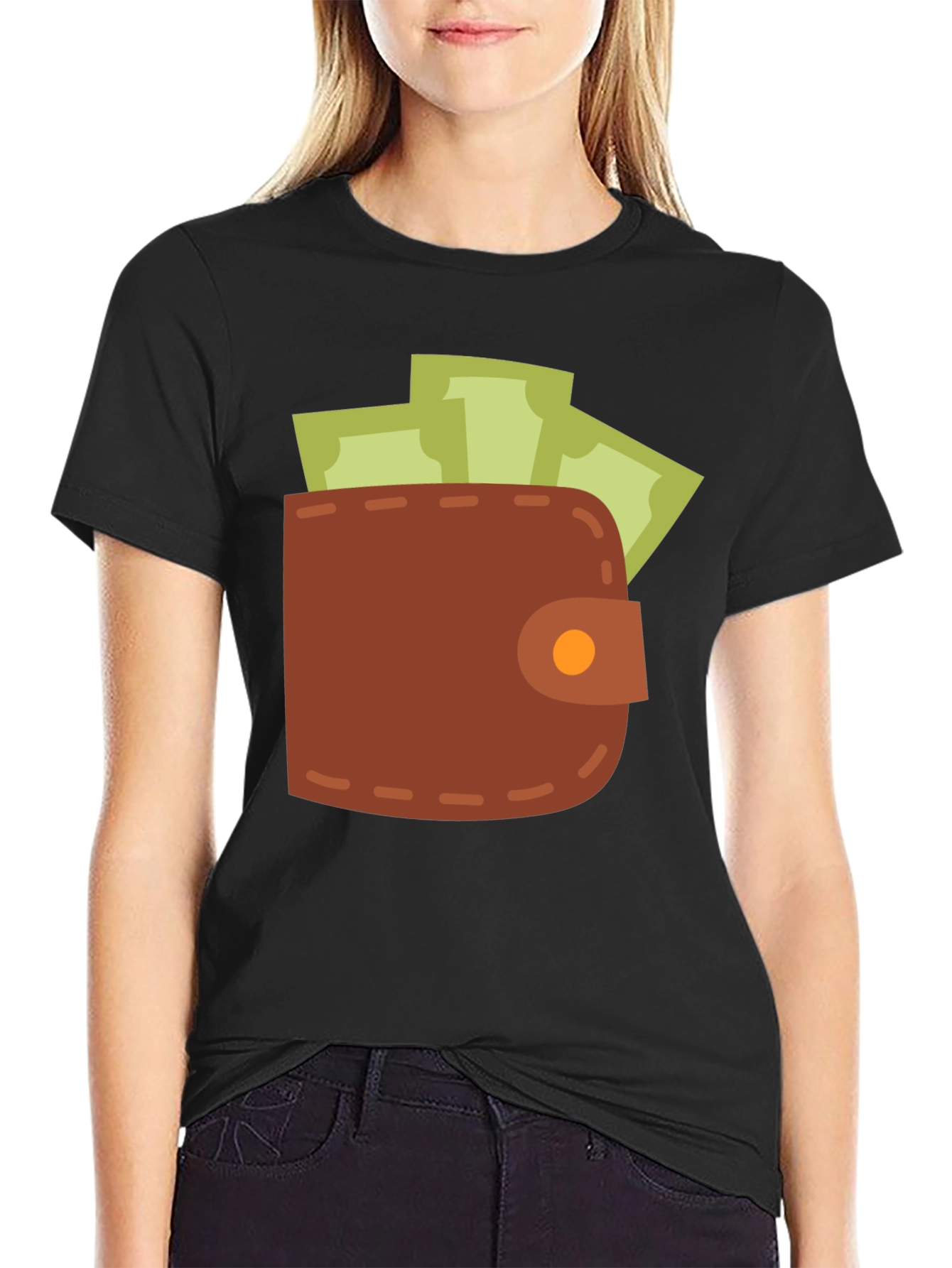 Black Wallet and Cash Graphic Black T-Shirt view 2