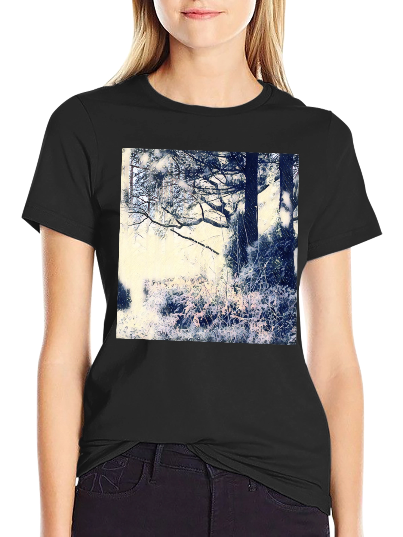 Black Artistic Nature Scene Black T-Shirt view 2