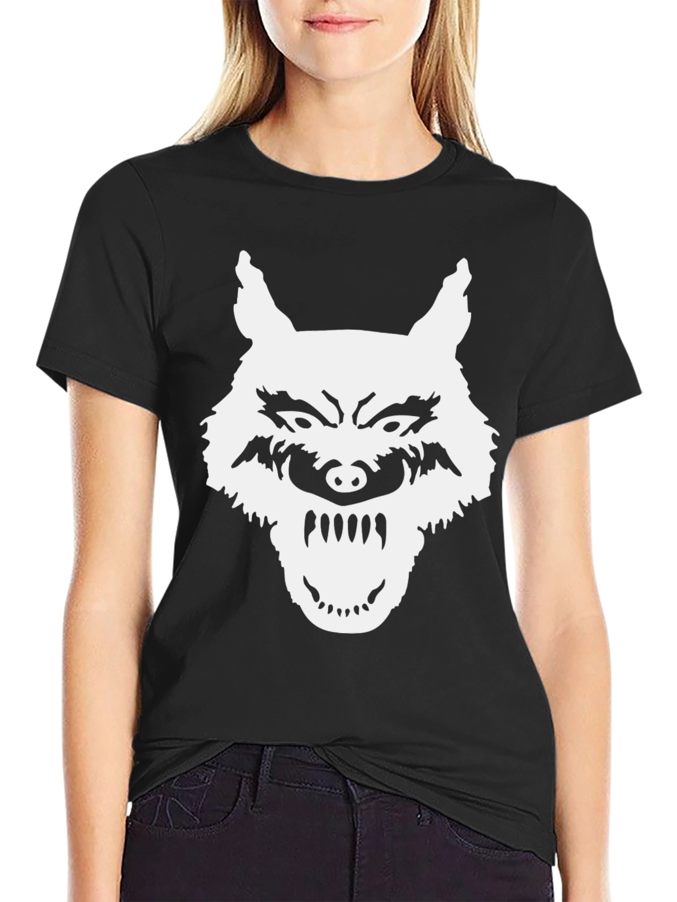 Black Wolf Graphic T-Shirt - Black, Bold Design view 2