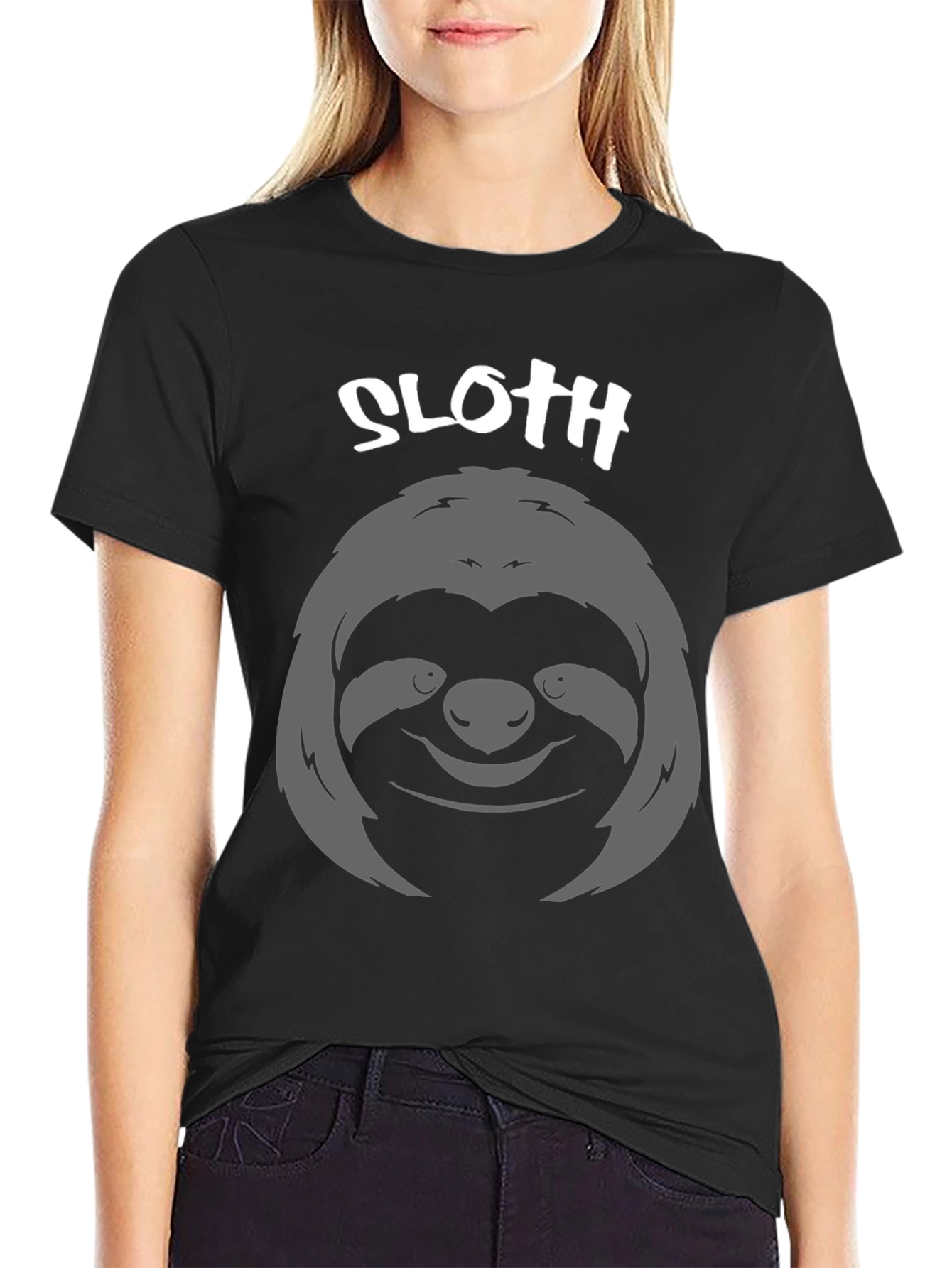 Black Sloth Graphic Print T-Shirt - Casual Tee view 2