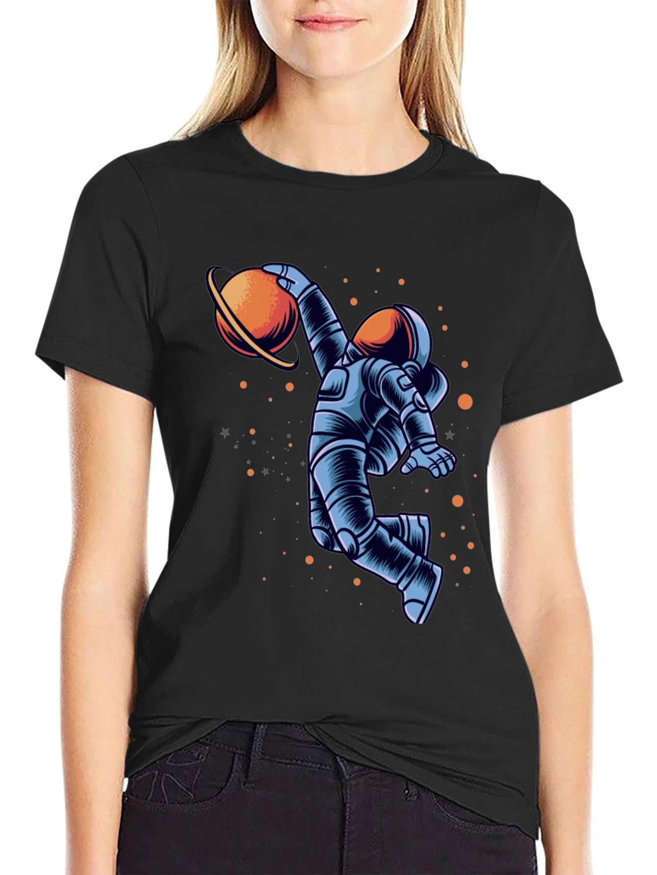 Black Astronaut Dunking Planet Graphic Tee view 2