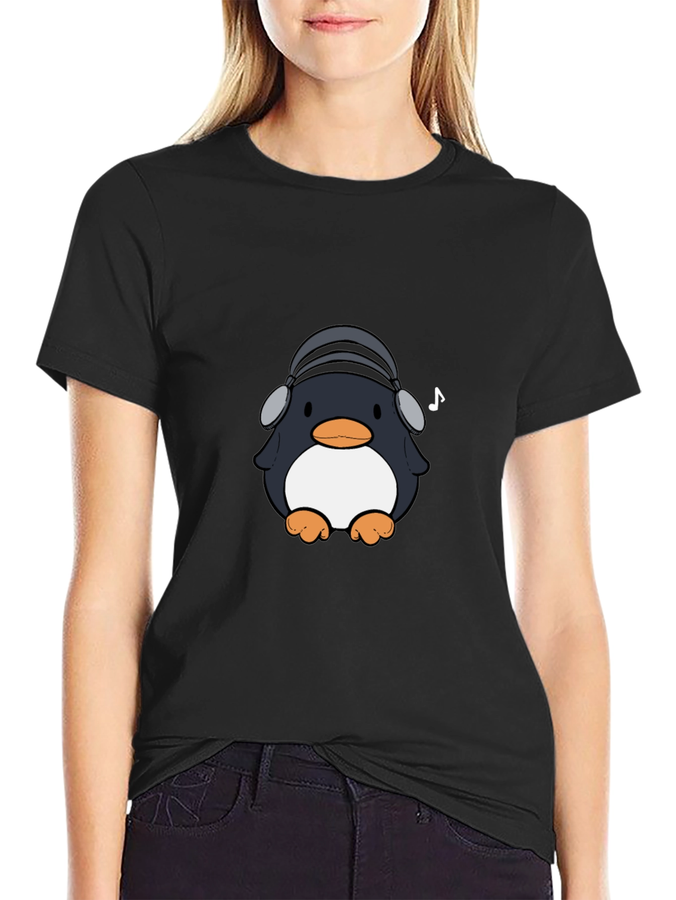 Black Penguin Headphones Graphic Tee - Cool & Stylish view 2