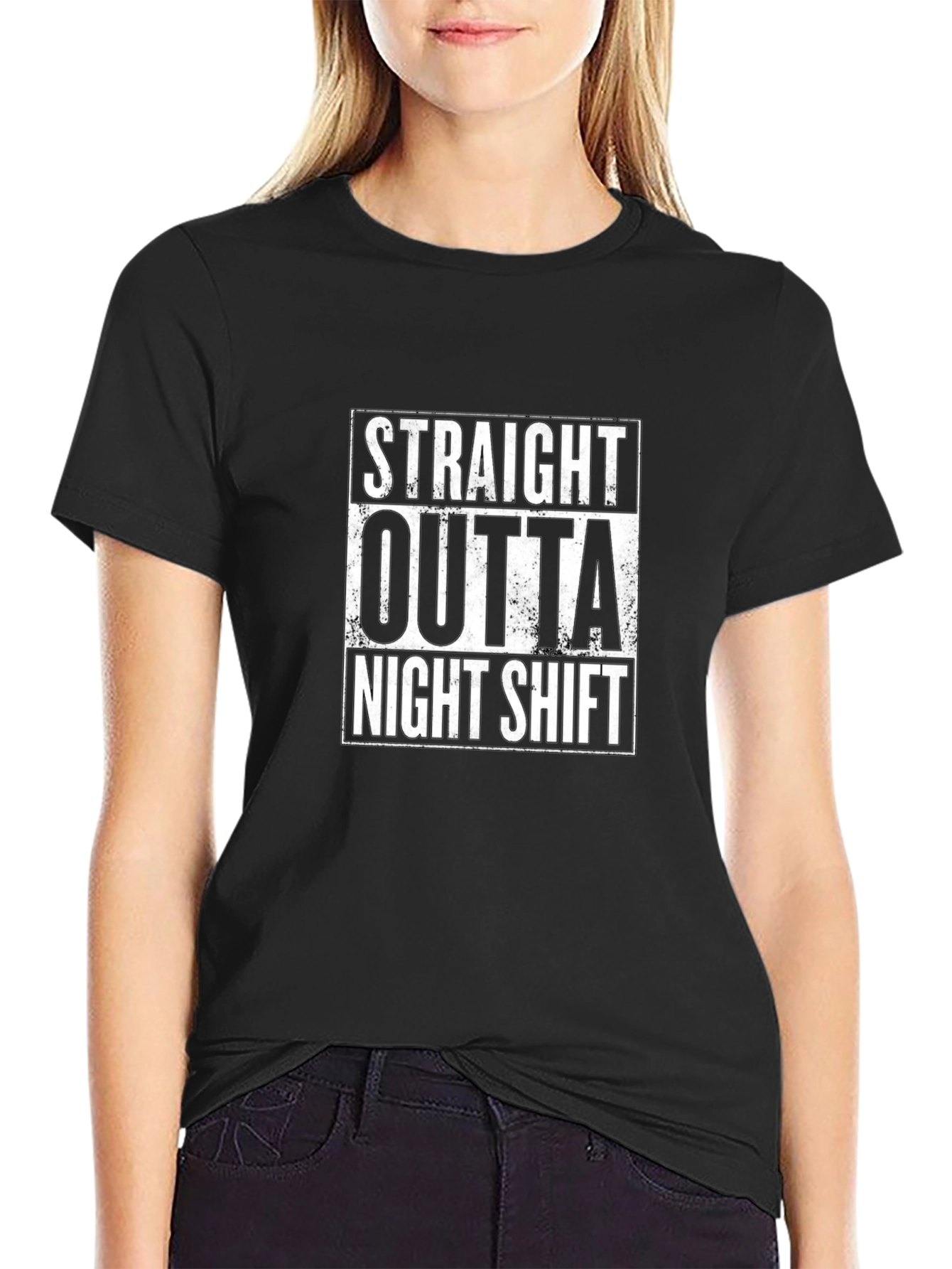 Black Straight Outta Night Shift Black T-Shirt view 2