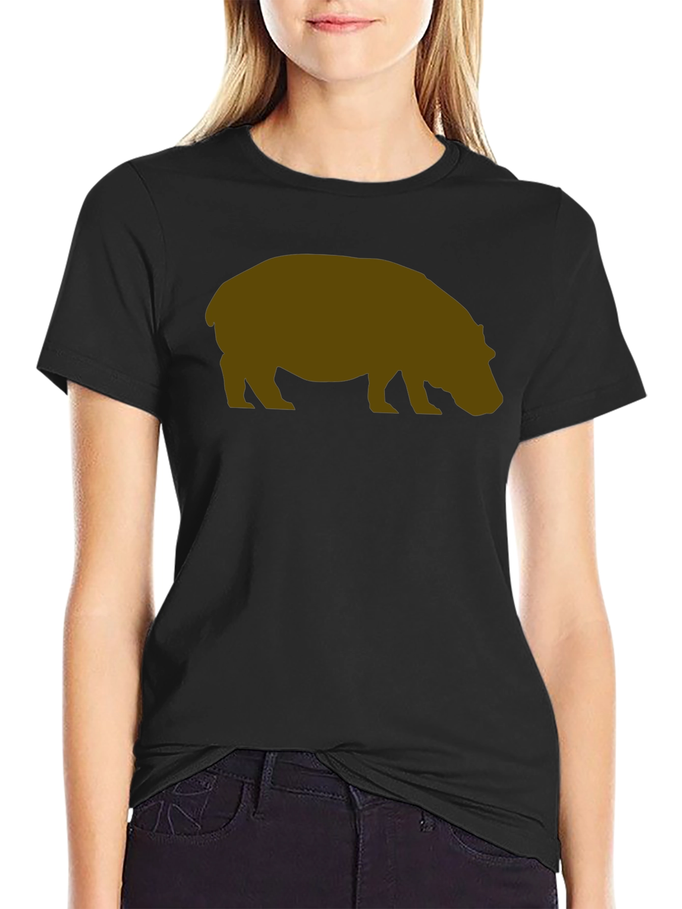 Black Hippo Silhouette Graphic T-Shirt - Casual Style view 2