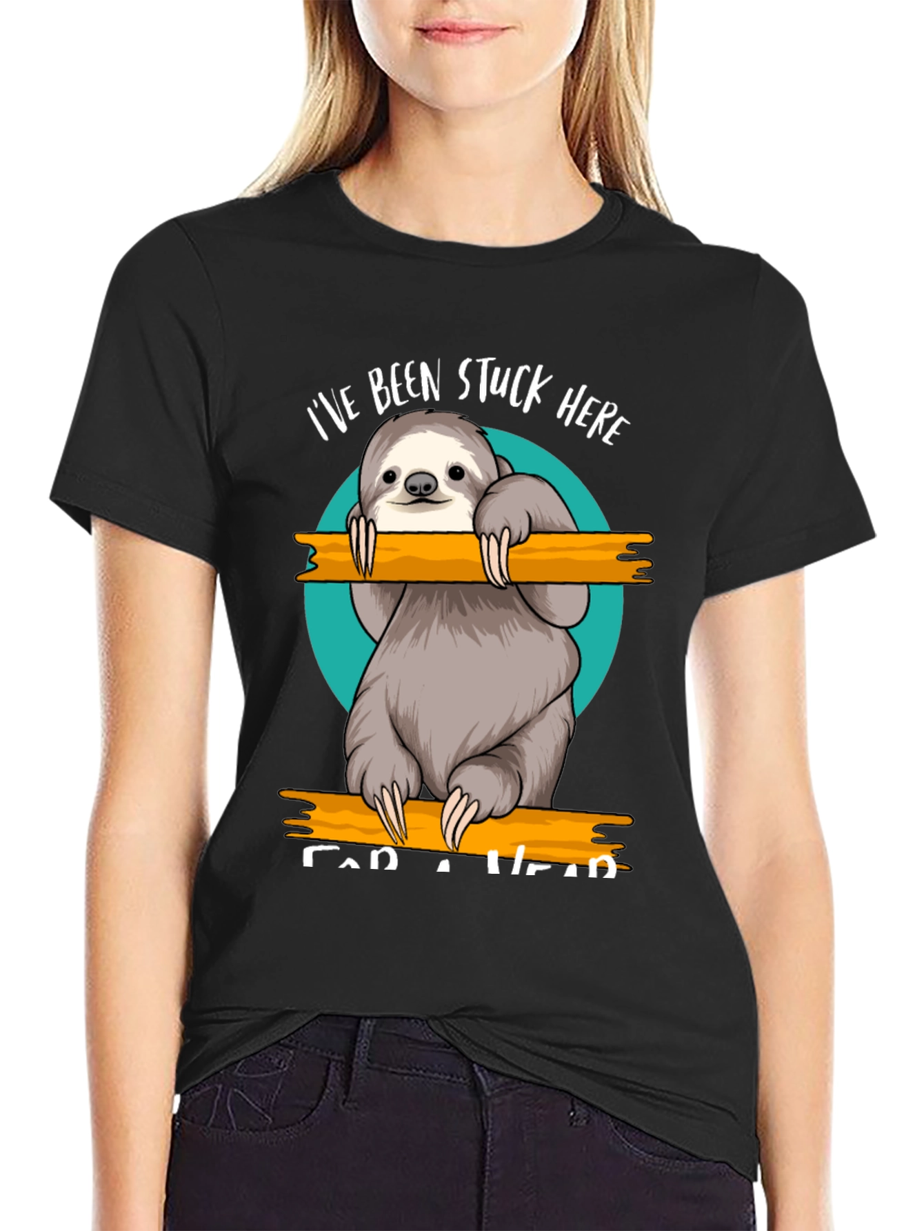 Black Stuck Here Sloth Graphic Tee - Relaxed Fit view 2