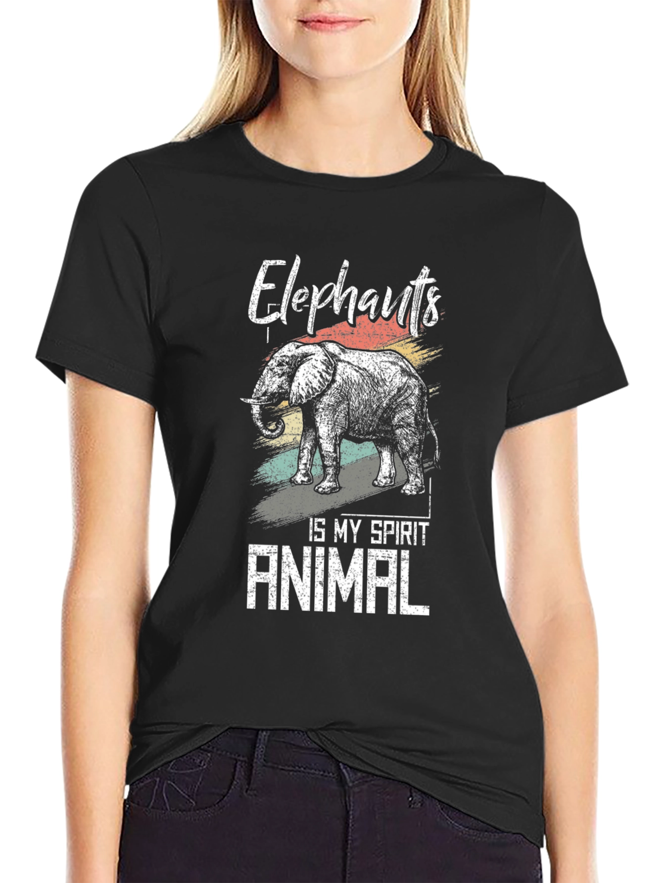 Black Elephant Spirit Animal Graphic Tee - Black Cotton T-Shirt view 2
