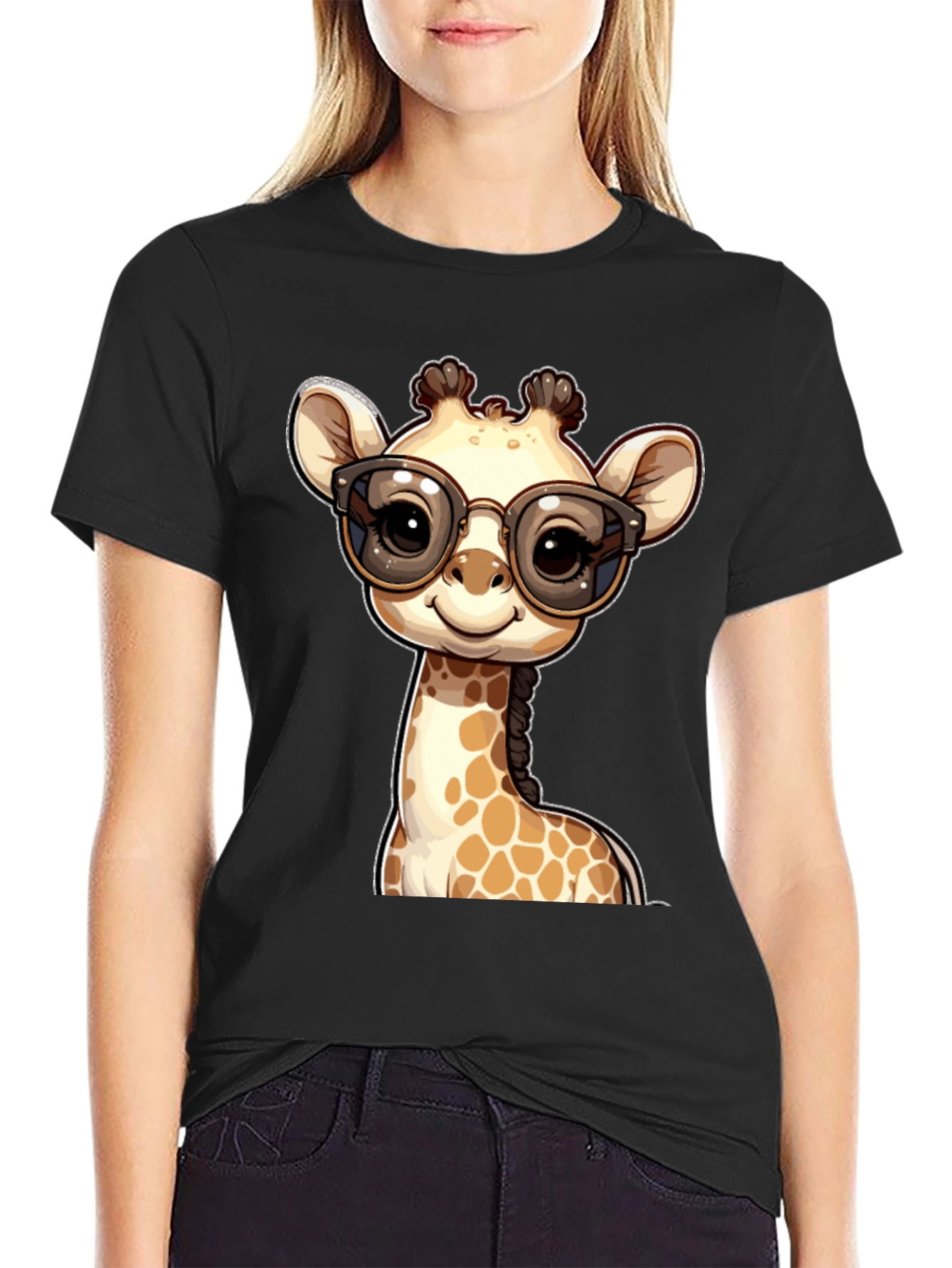 Black Giraffe with Glasses Graphic Tee view 2