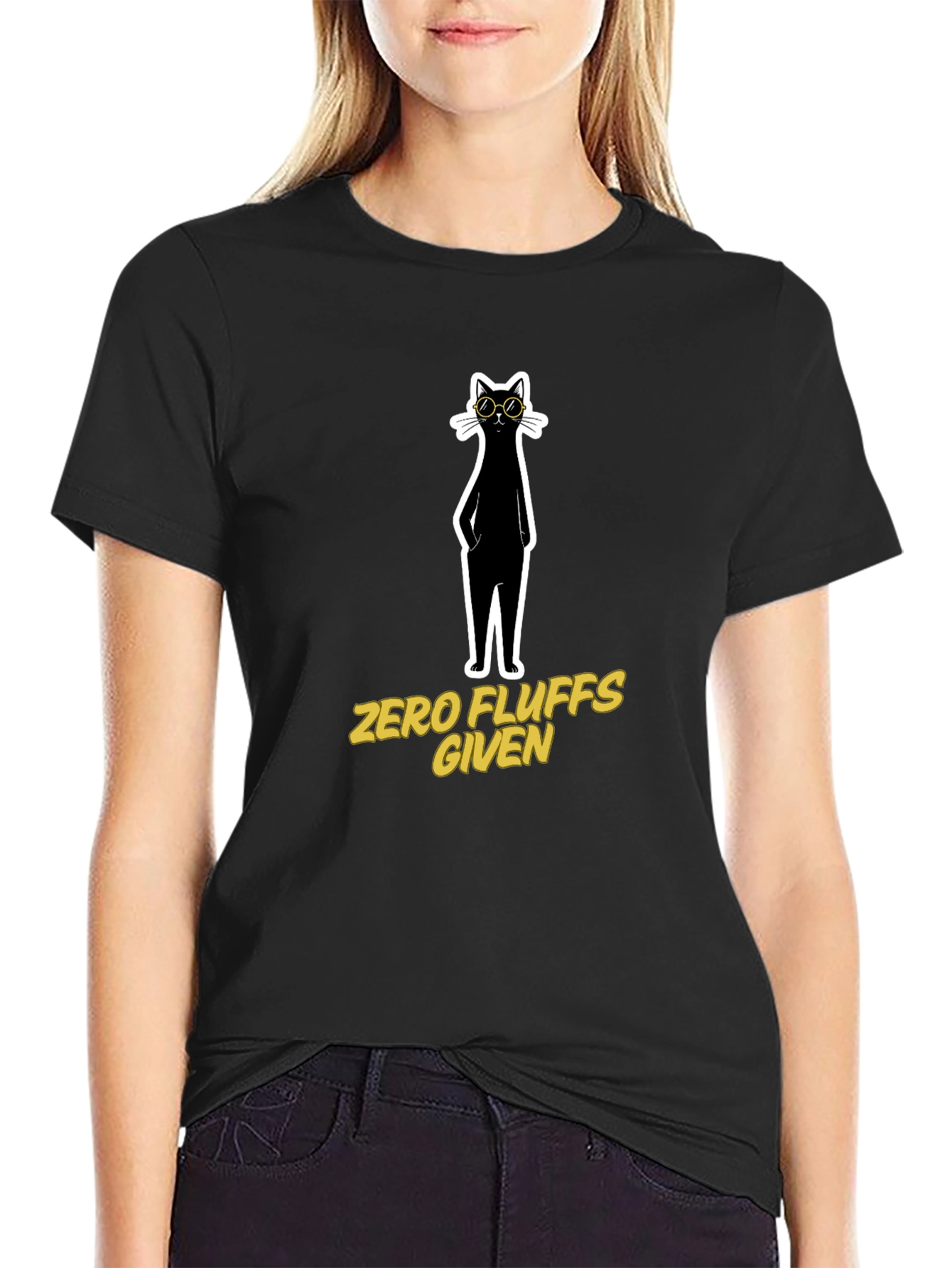 Black Zero Fluffs Given Cat T-Shirt view 2
