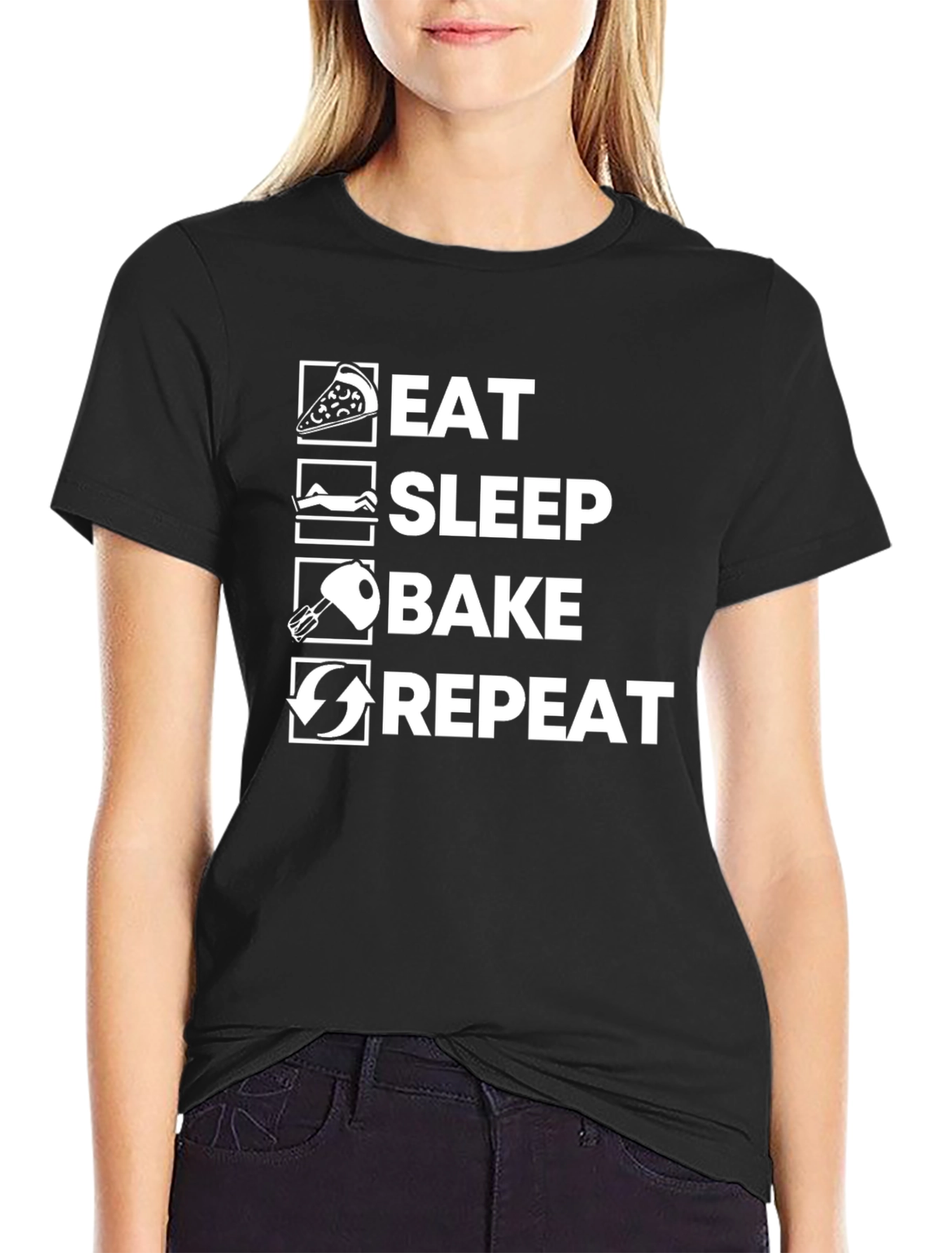 Black Eat Sleep Bake Repeat Black T-Shirt view 2