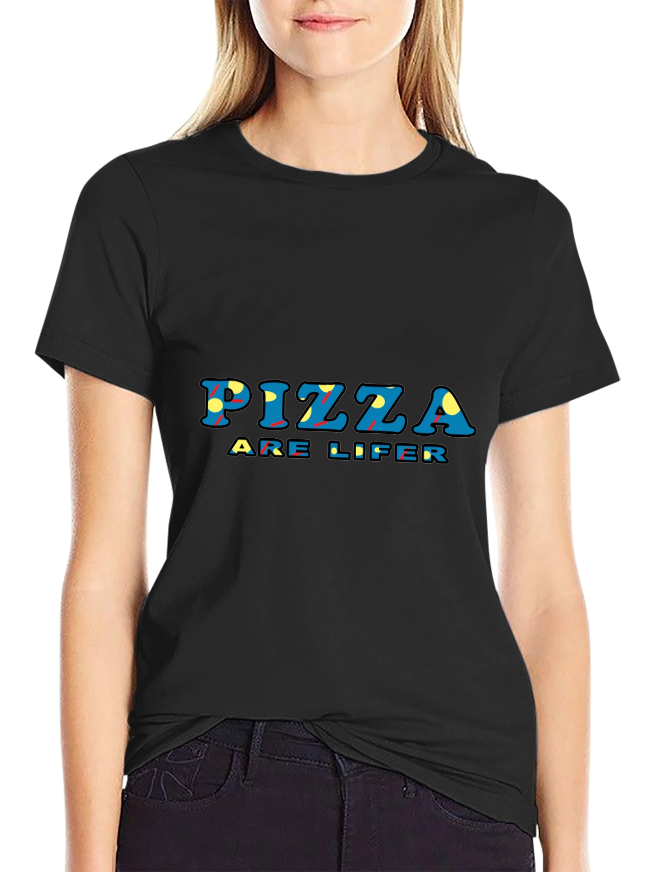 Black Pizza Are Lifer Graphic Tee - Black Unisex T-Shirt view 2