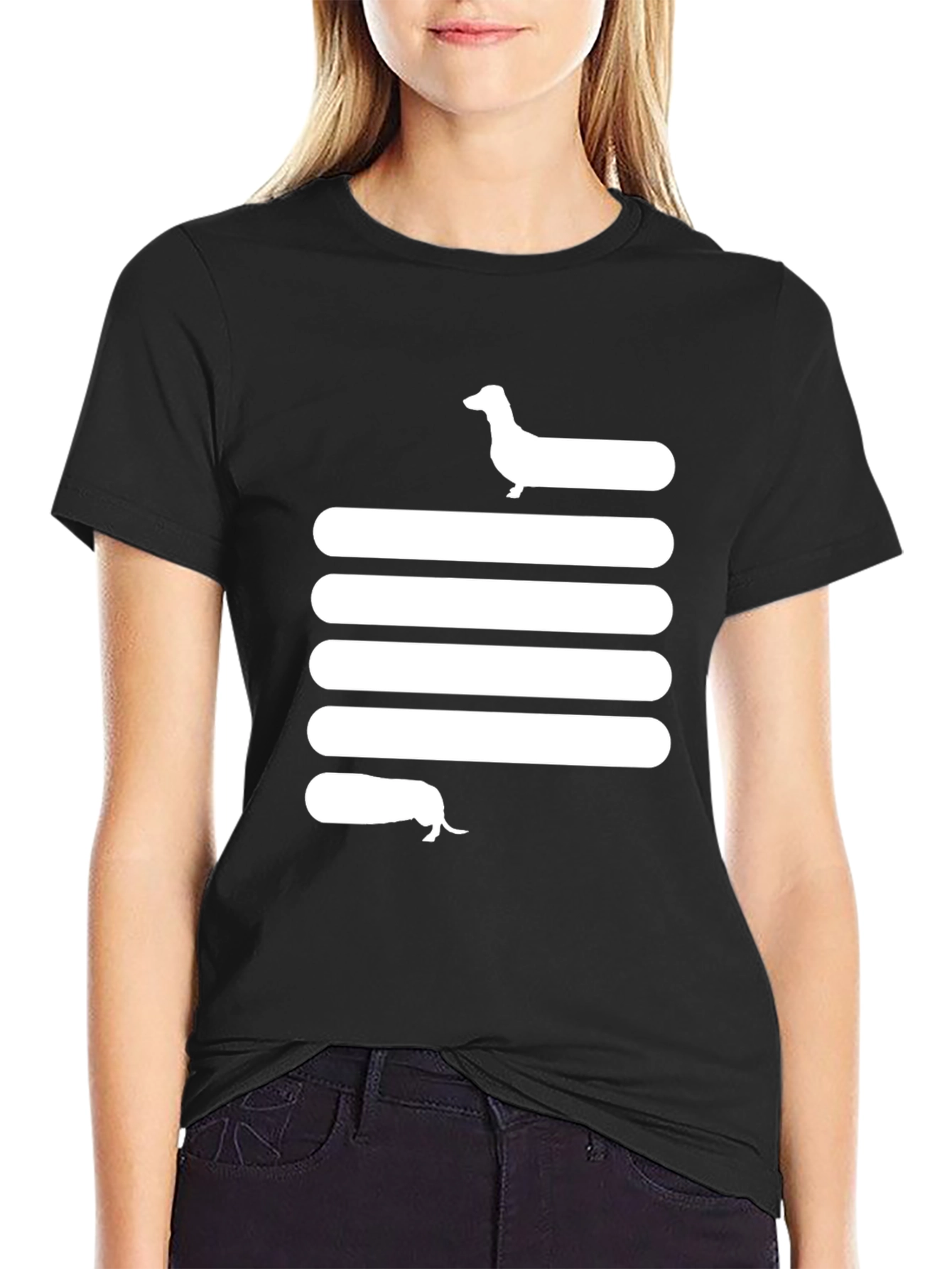 Black Dachshund Stripe Tee - Unique Dog Lover T-Shirt view 2