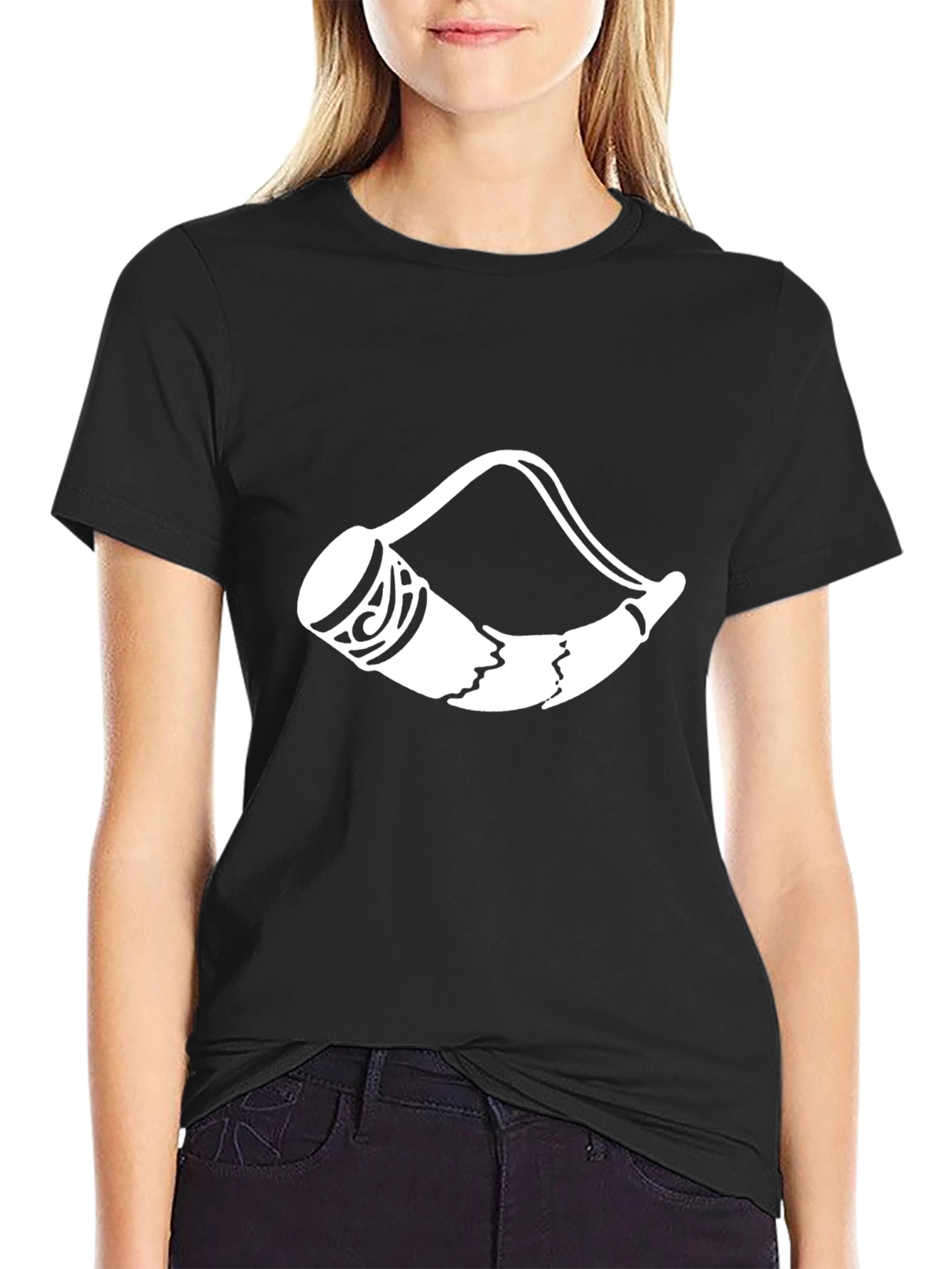 Black Tribal Horn Graphic Tee - Black Cotton Blend view 2