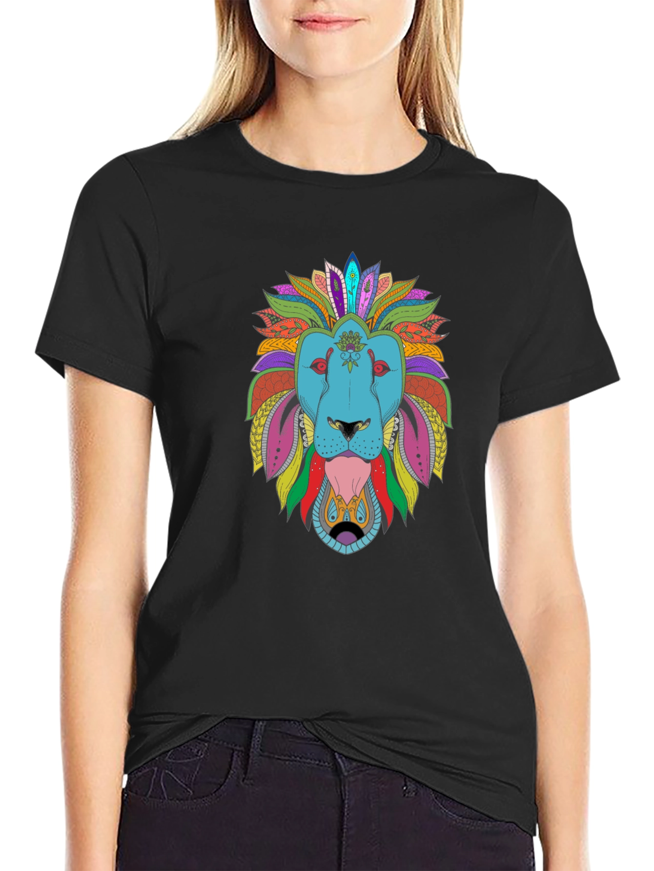 Black Colorful Lion Graphic Tee - Men's Black T-Shirt view 2