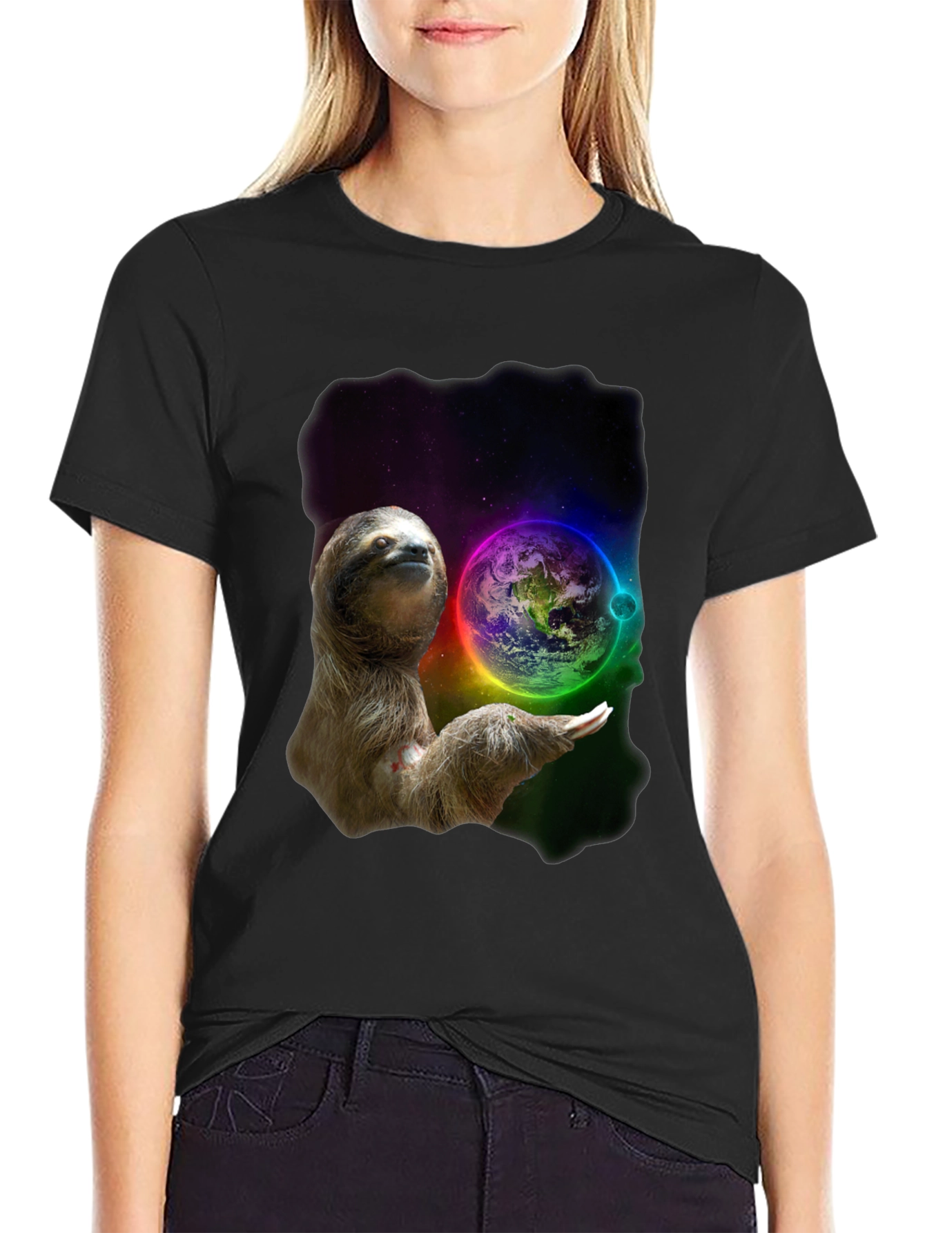 Black Cosmic Sloth T-Shirt -  Planet Protector Design view 2