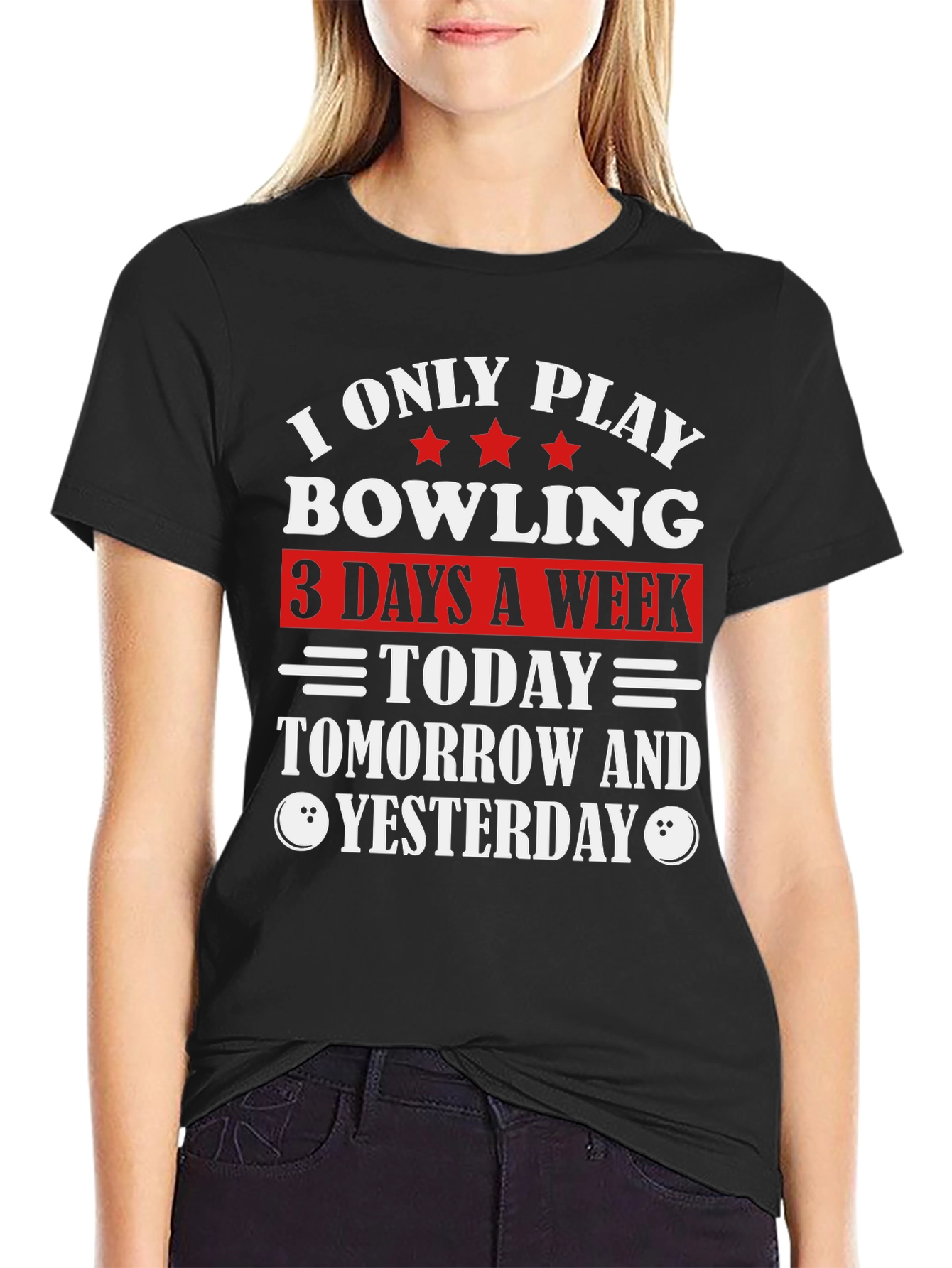 Black Funny Bowling T-Shirt: I Only Play 3 Days a Week view 2