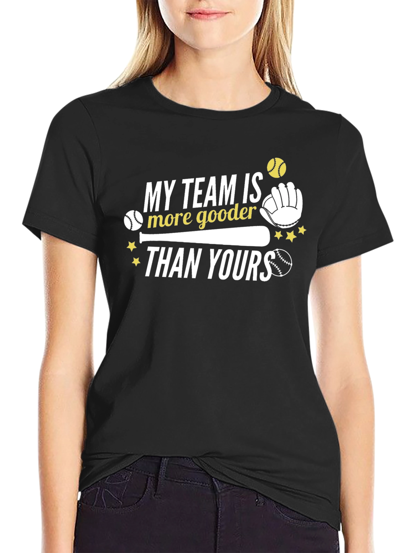 Black Baseball Team Humor Graphic T-Shirt view 2