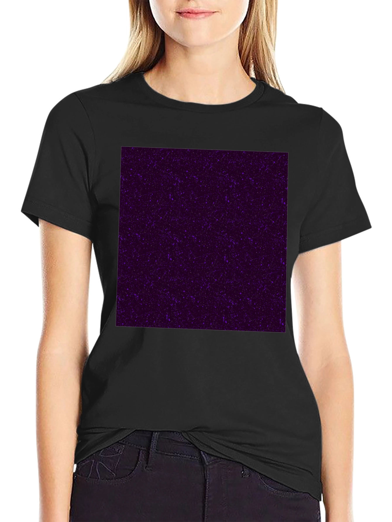 Black Galaxy Print Black Crew Neck T-Shirt view 2