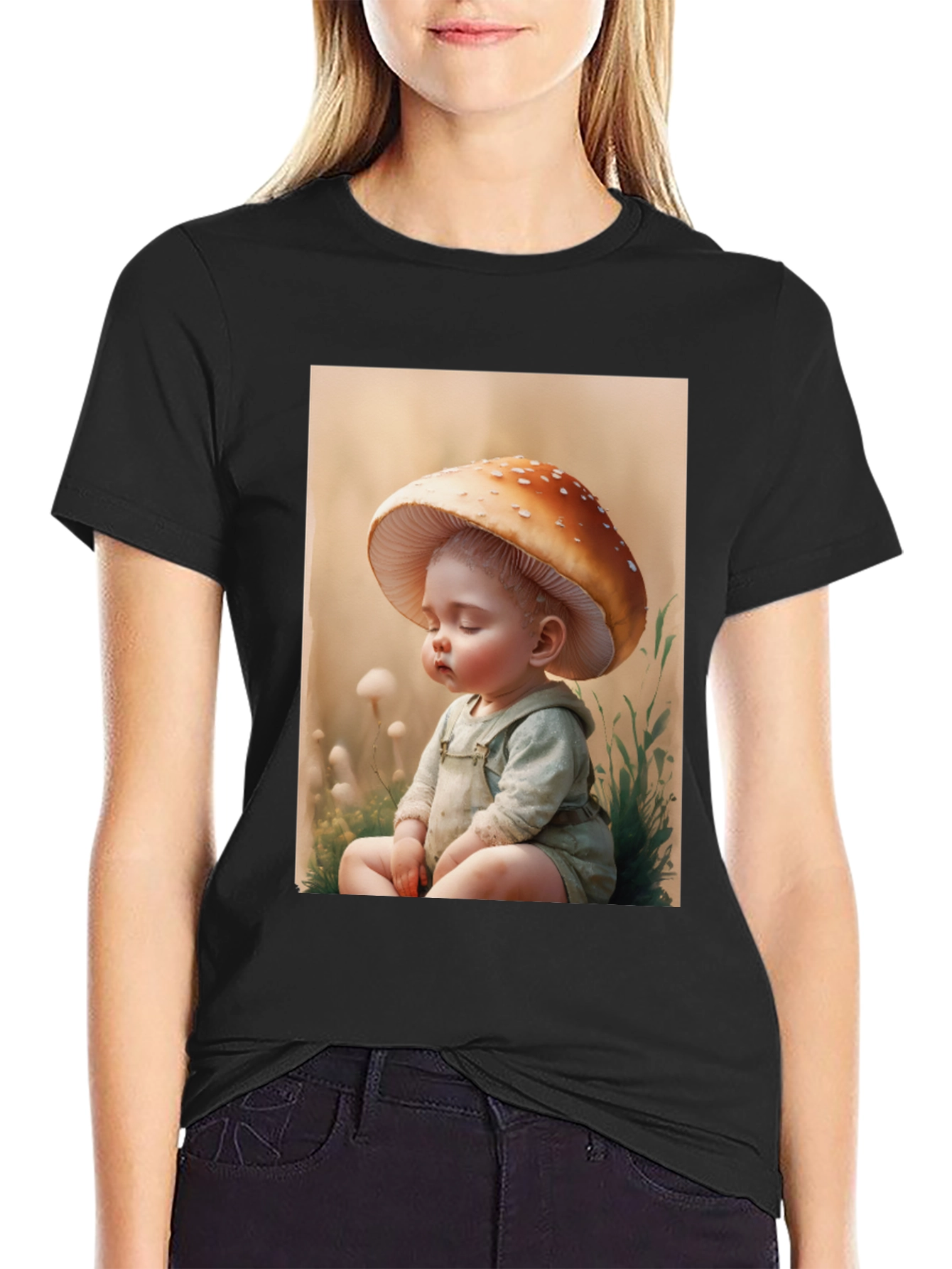 Black Mushroom Baby Graphic Tee - Unique Design view 2